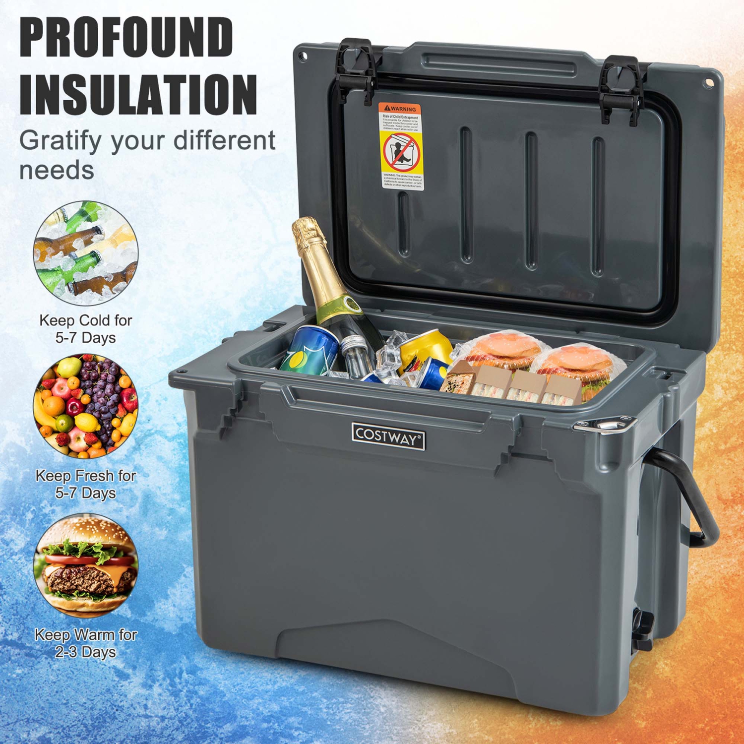 Costway 25 QT Portable Cooler Rotomolded Ice Chest Insulated Ice Box for 5-7 Days