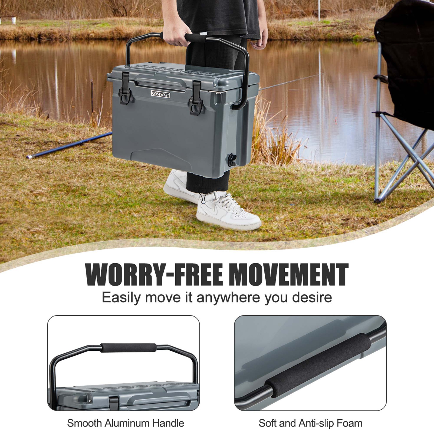 Costway 25 QT Portable Cooler Rotomolded Ice Chest Insulated Ice Box for 5-7 Days