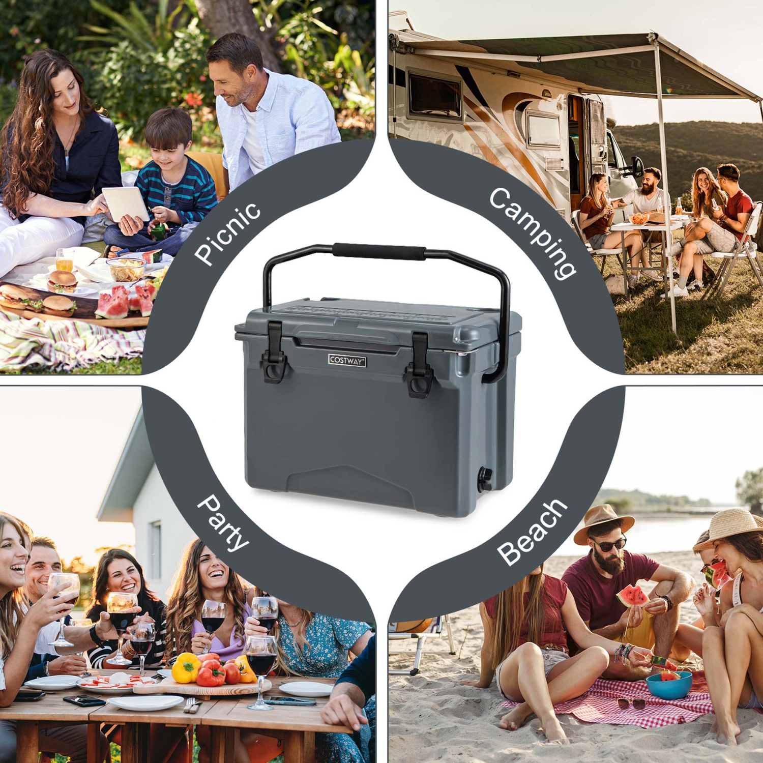 Costway 25 QT Portable Cooler Rotomolded Ice Chest Insulated Ice Box for 5-7 Days