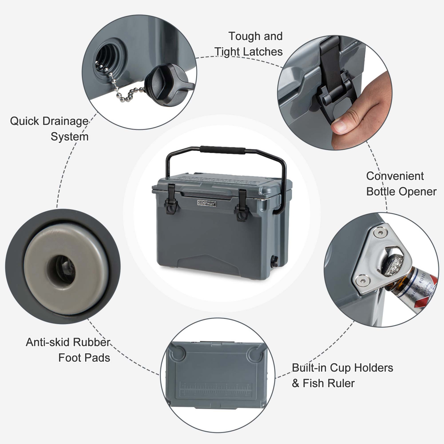 Costway 25 QT Portable Cooler Rotomolded Ice Chest Insulated Ice Box for 5-7 Days