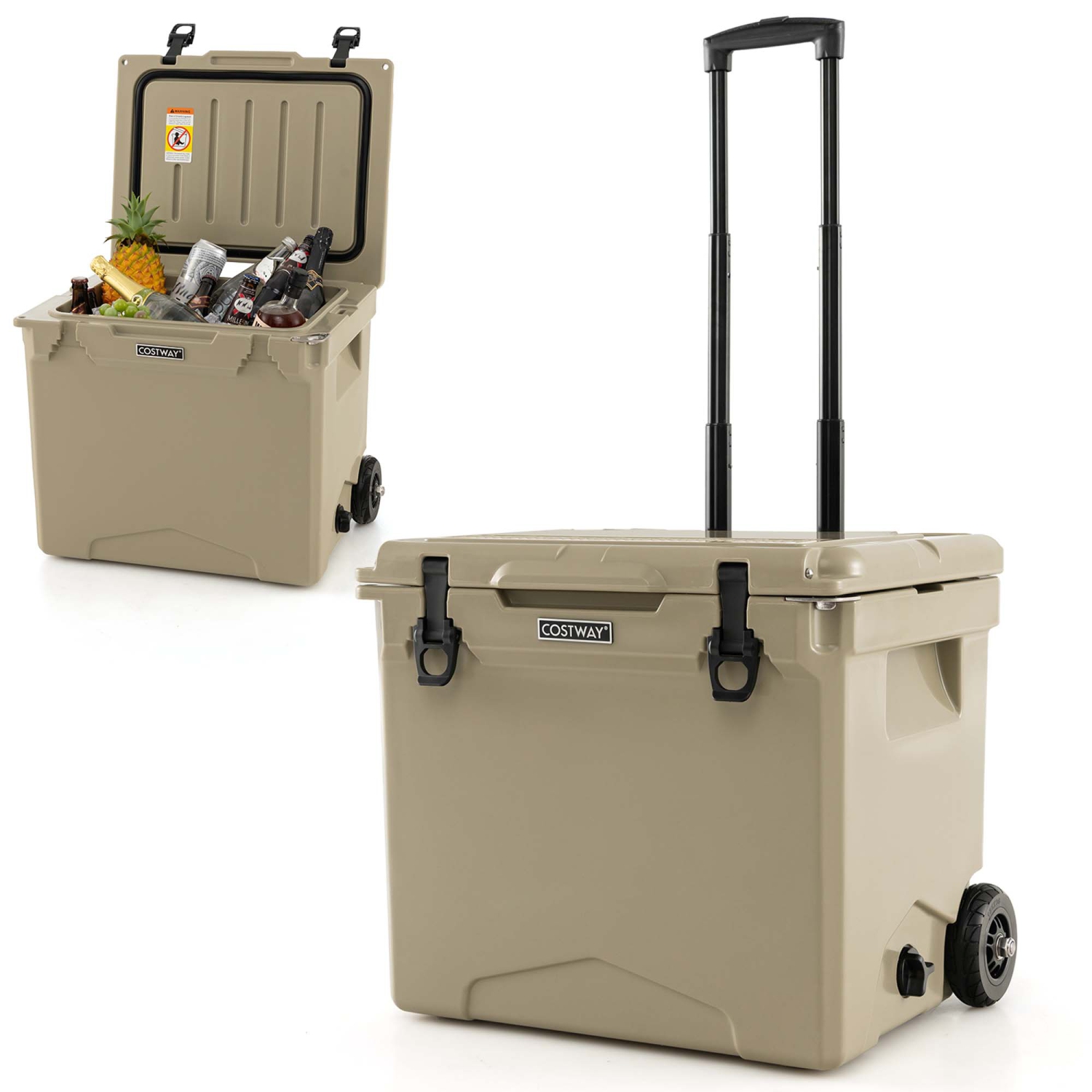 Costway 42 Qt Portable Cooler Roto Molded Ice Chest Insulated 5-7 Days with wheels Handle
