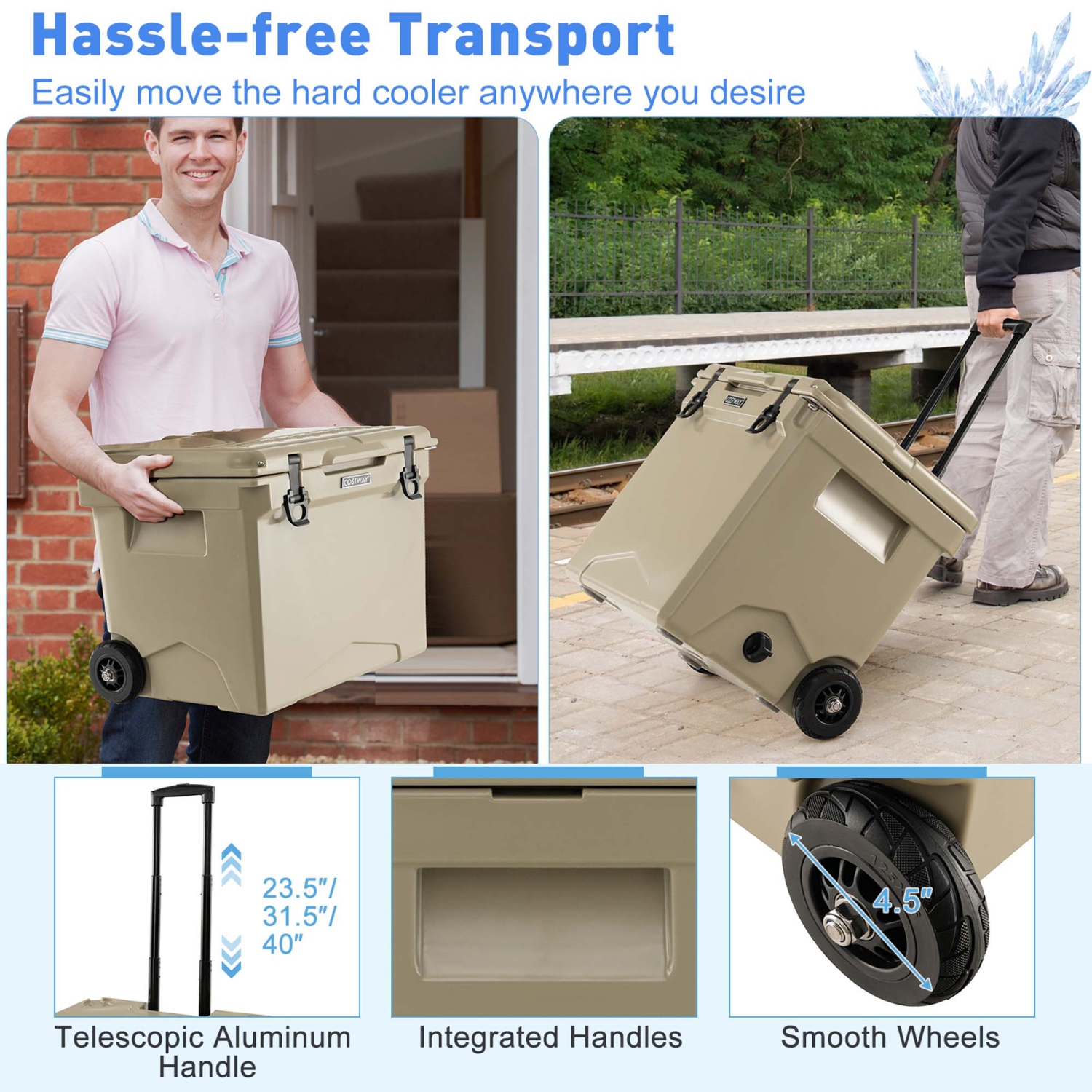 Glacière portative 42&nbsp;Qt de Costway à glacière moulée par rotation, 5-7 jours, avec poignée de roues