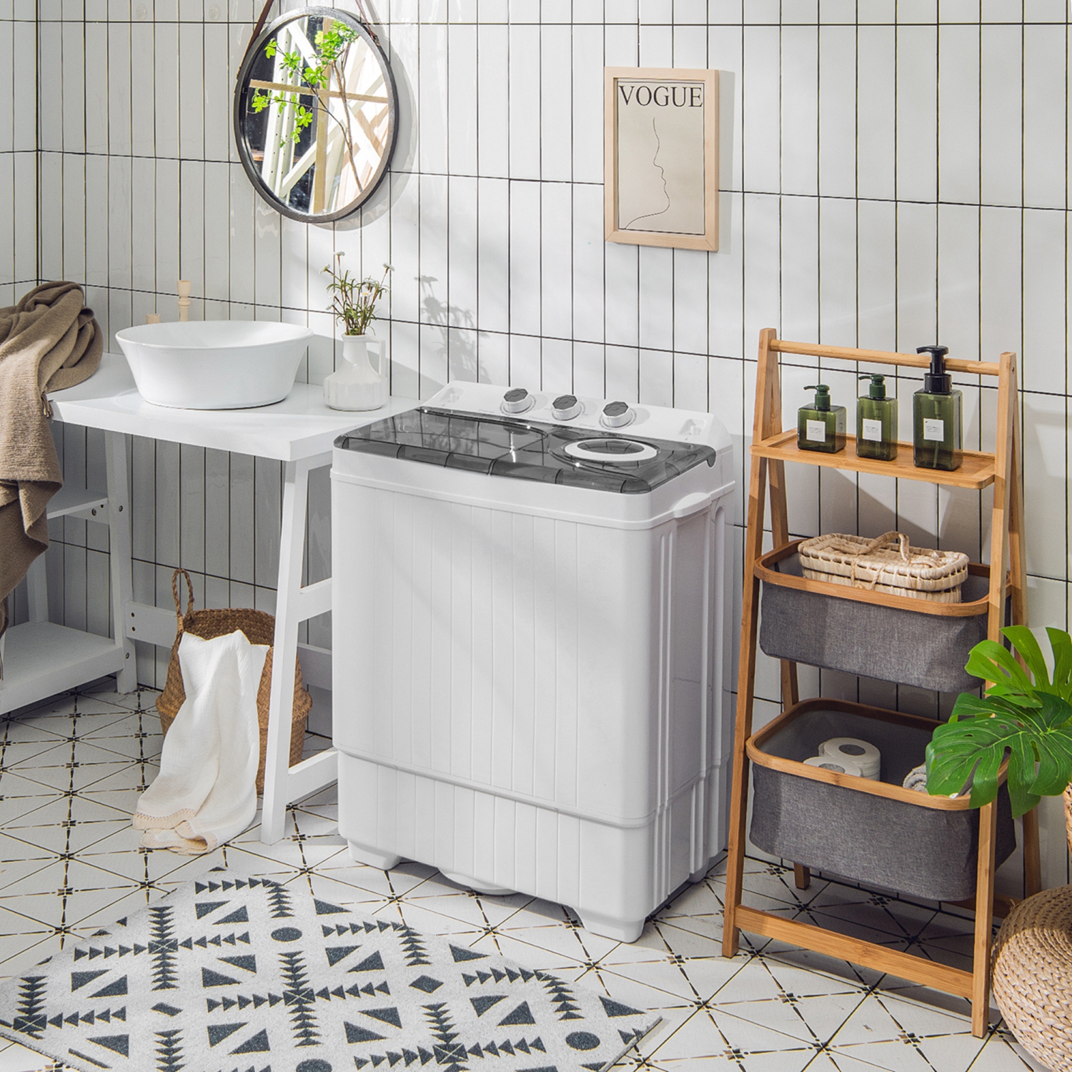 Costway 26lbs Portable Semi-automatic Twin Tub Washing Machine with Drain Pump