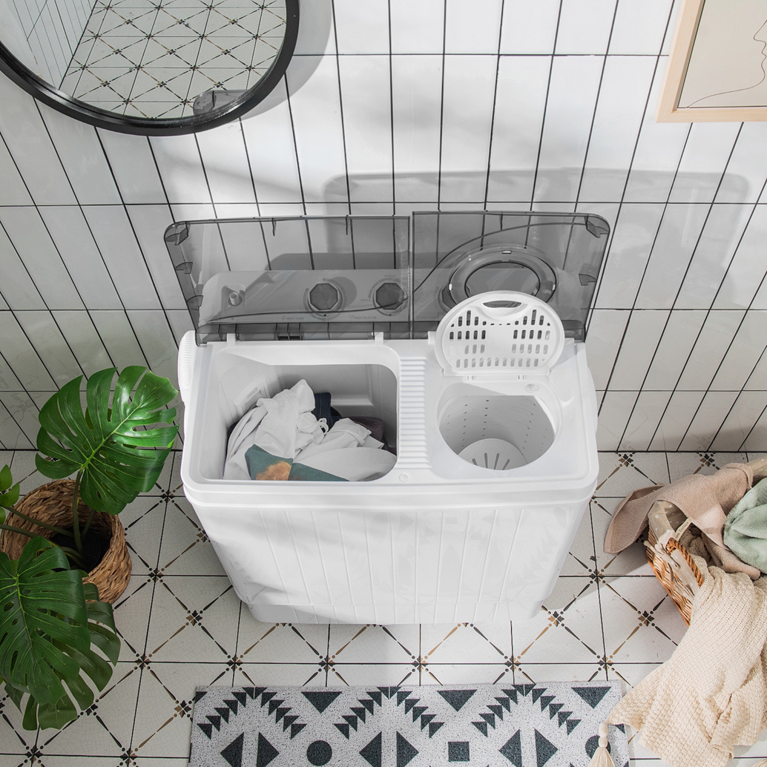 Costway 26lbs Portable Semi-automatic Twin Tub Washing Machine with Drain Pump