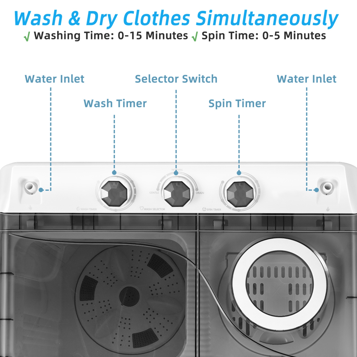 Costway 26lbs Portable Semi-automatic Twin Tub Washing Machine with Drain Pump