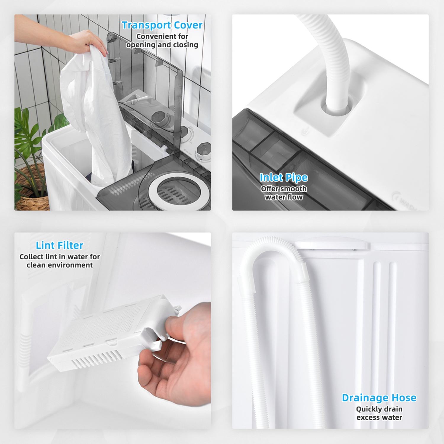 Costway 26lbs Portable Semi-automatic Twin Tub Washing Machine with Drain Pump