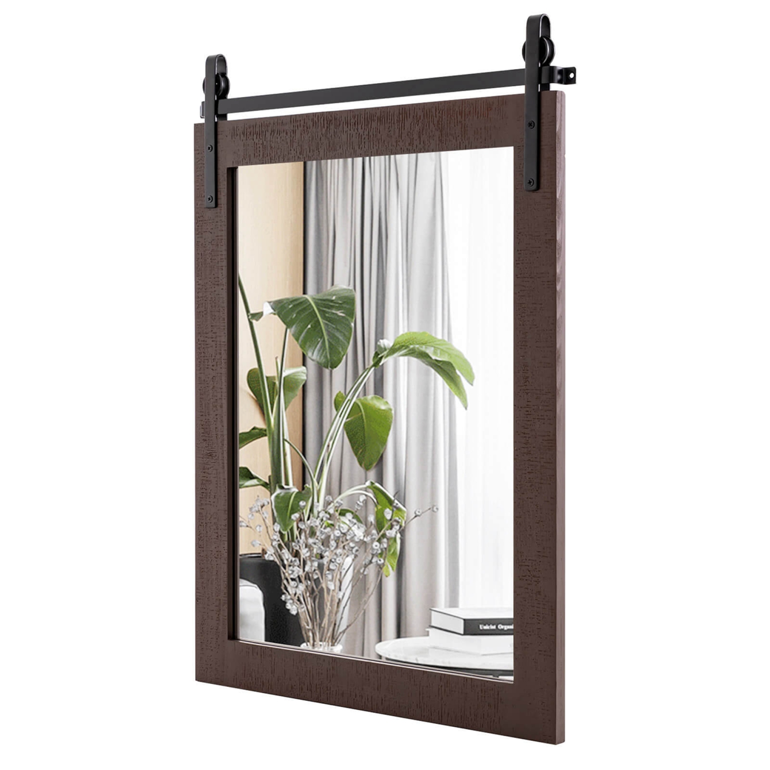 Costway – Miroir mural de 30 x x22 po, miroir de salle de bain, cadre en bois, style de porte de grange