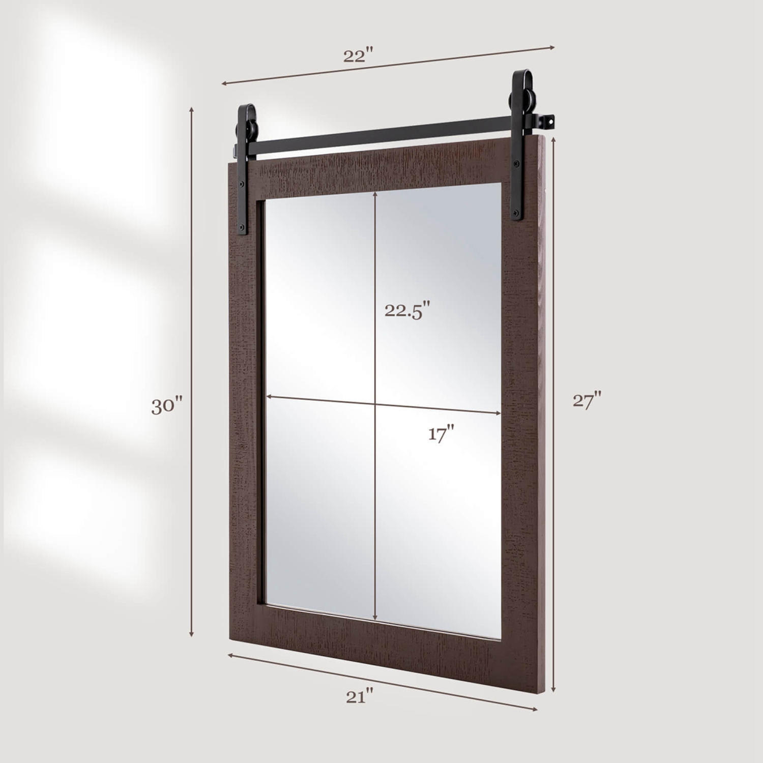 Costway – Miroir mural de 30 x x22 po, miroir de salle de bain, cadre en bois, style de porte de grange