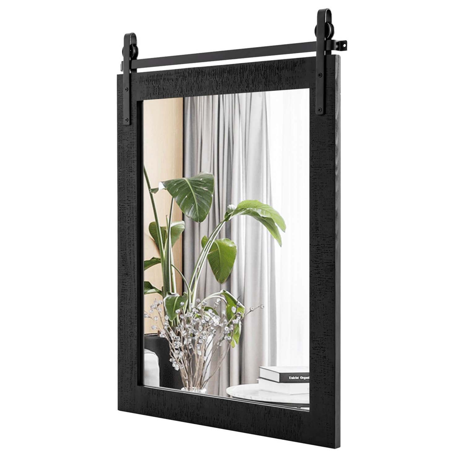 Costway 30"x22" Wall Mount Mirror Decor Vanity Mirror Wood Frame Barn Door Style