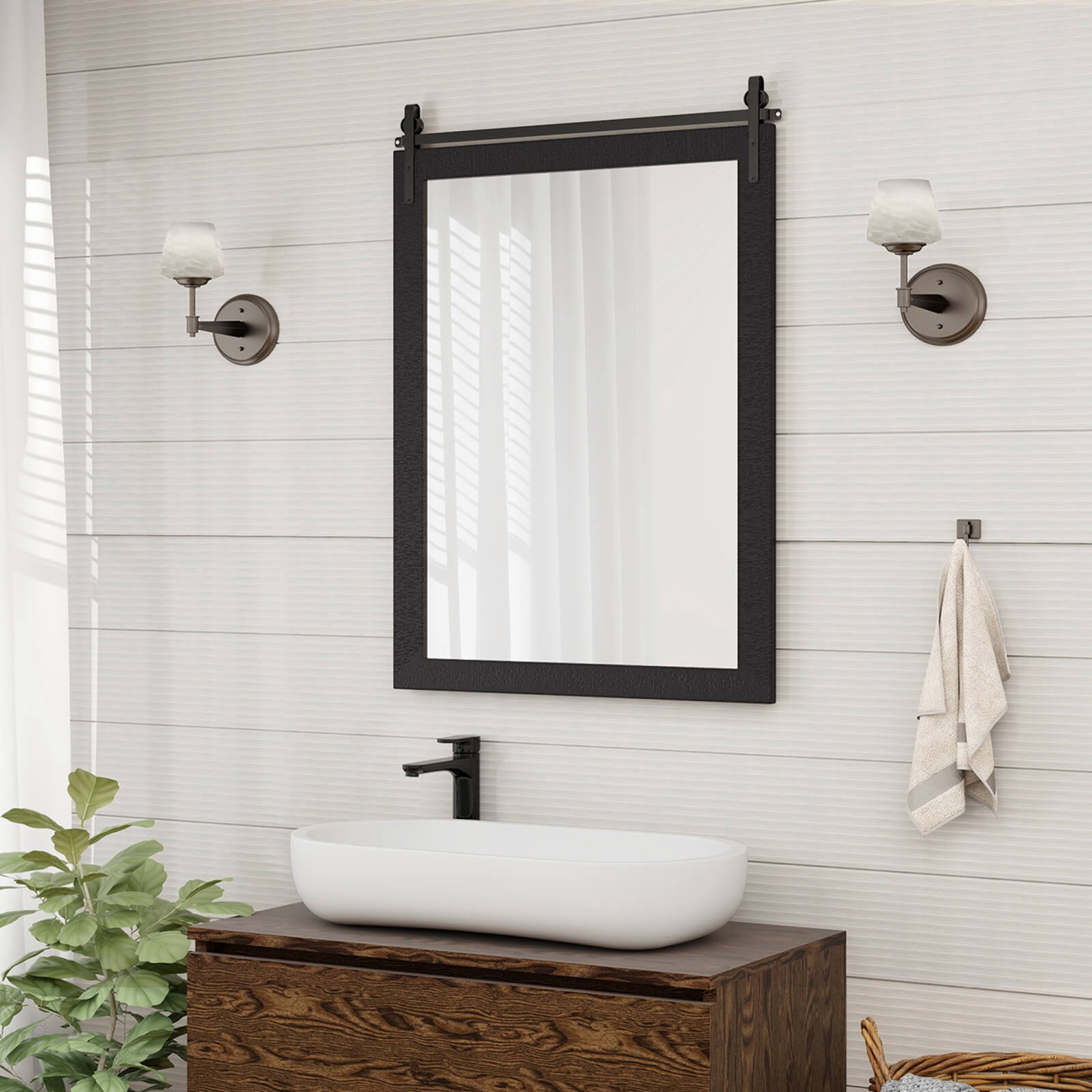 Costway 30"x22" Wall Mount Mirror Decor Vanity Mirror Wood Frame Barn Door Style