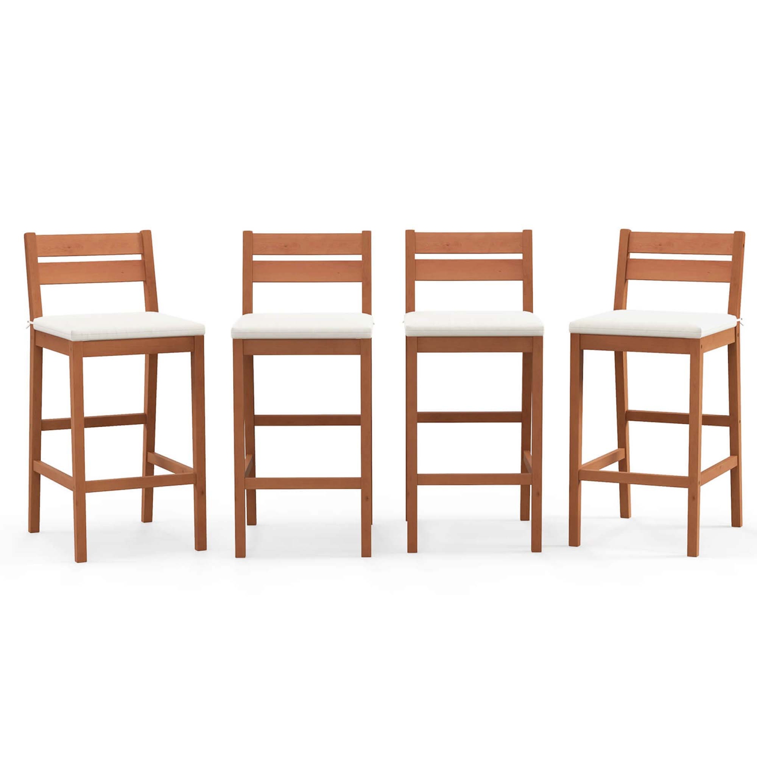 Ensemble de 4 tabourets de bar d'extérieur en bois d'eucalyptus de Costway pour chaises rembourrées de bar