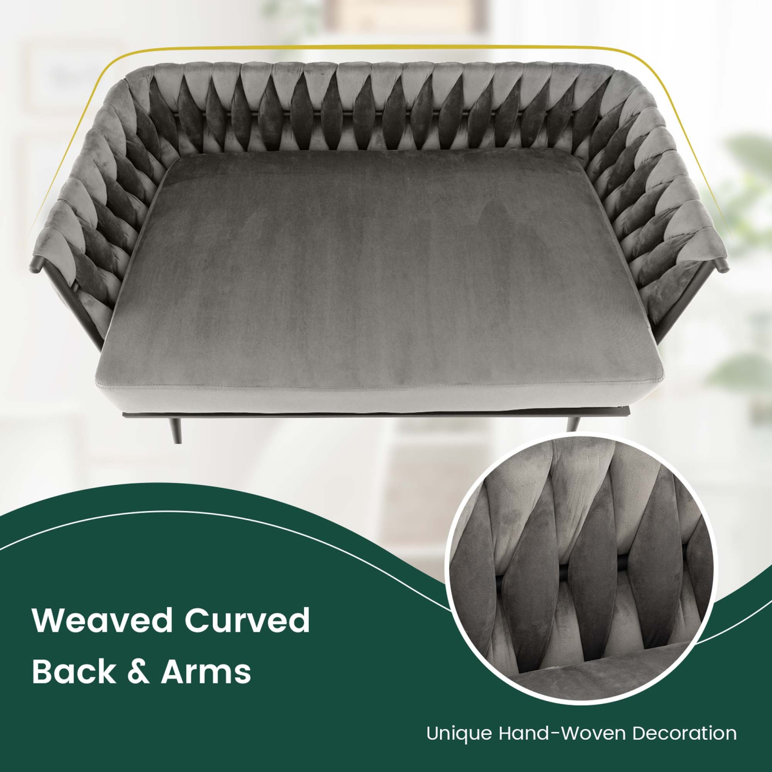 Sofa moderne avec causeuse, revêtement en velours hollandais, dossier tissé et accoudoirs Costway