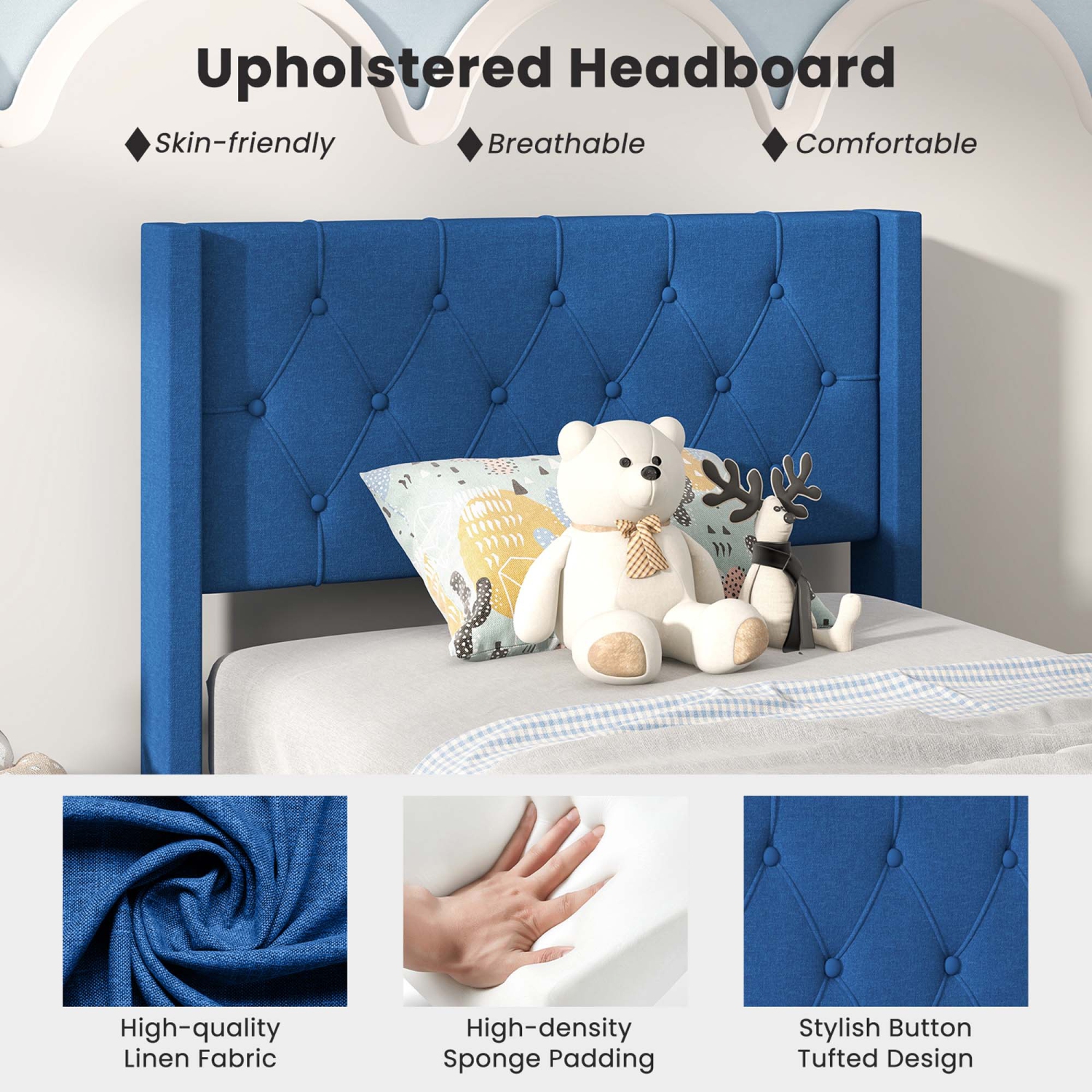 Costway Twin Size Upholstered Platform Bed with Button Tufted Wingback Headboard