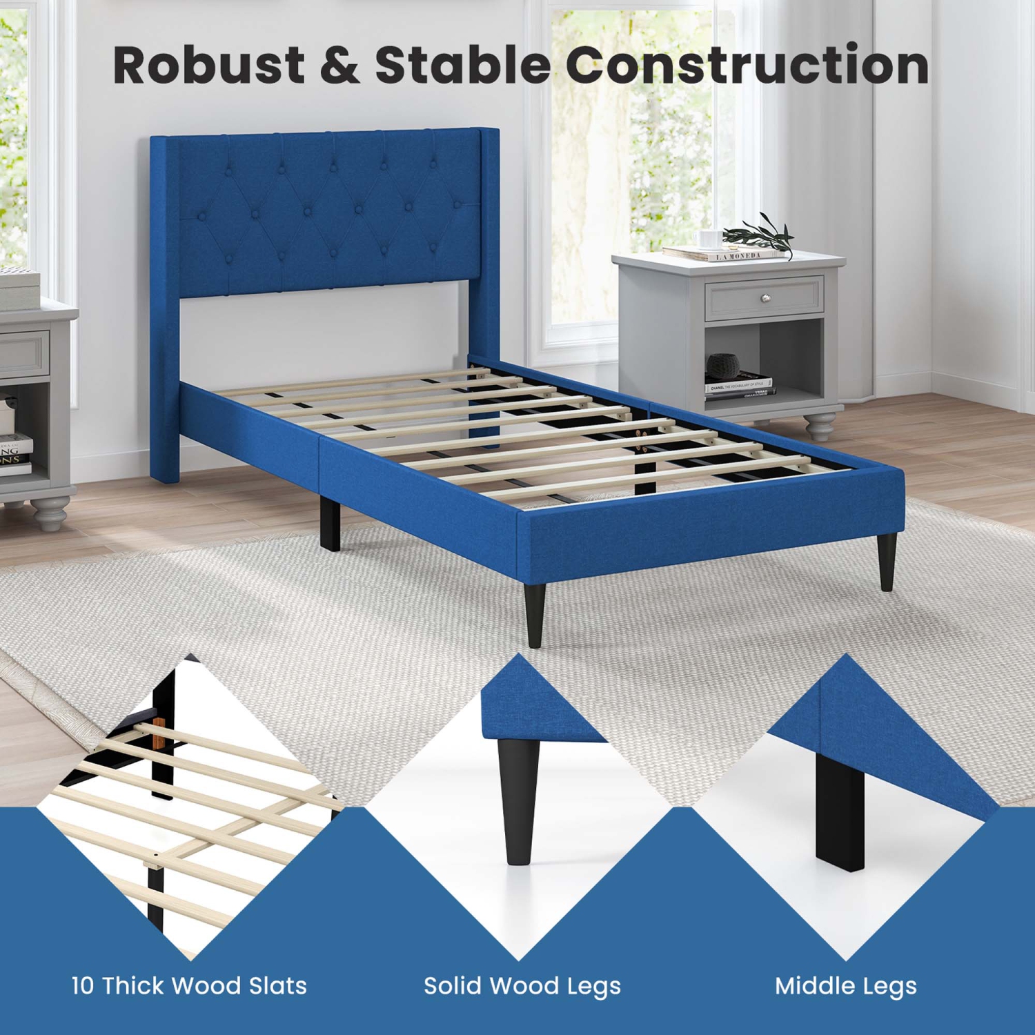 Costway Twin Size Upholstered Platform Bed with Button Tufted Wingback Headboard