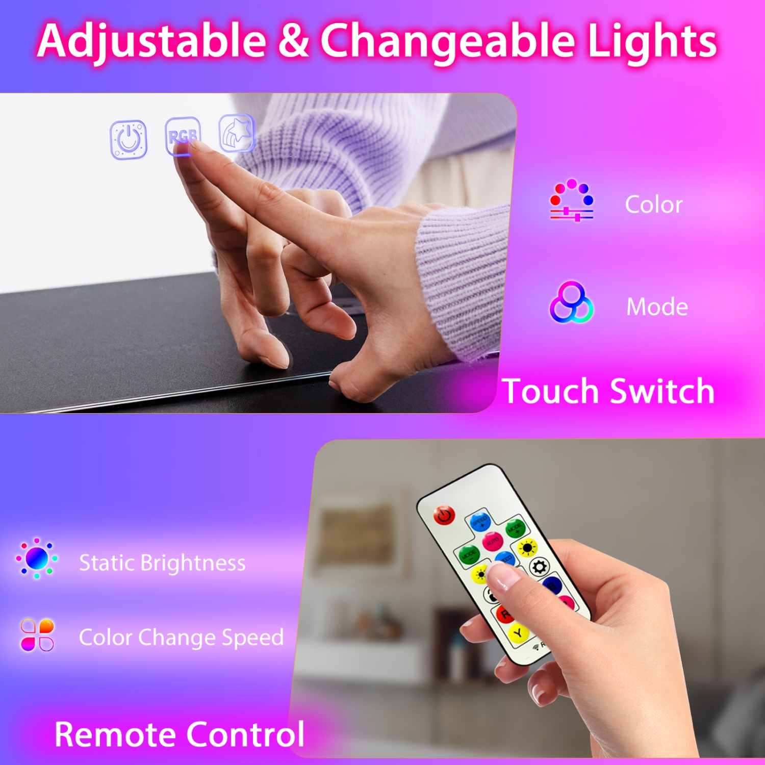 Ensemble de coiffeuse avec lampes DEL RVB et tiroirs miroir diamant Crystal Crush de Costway