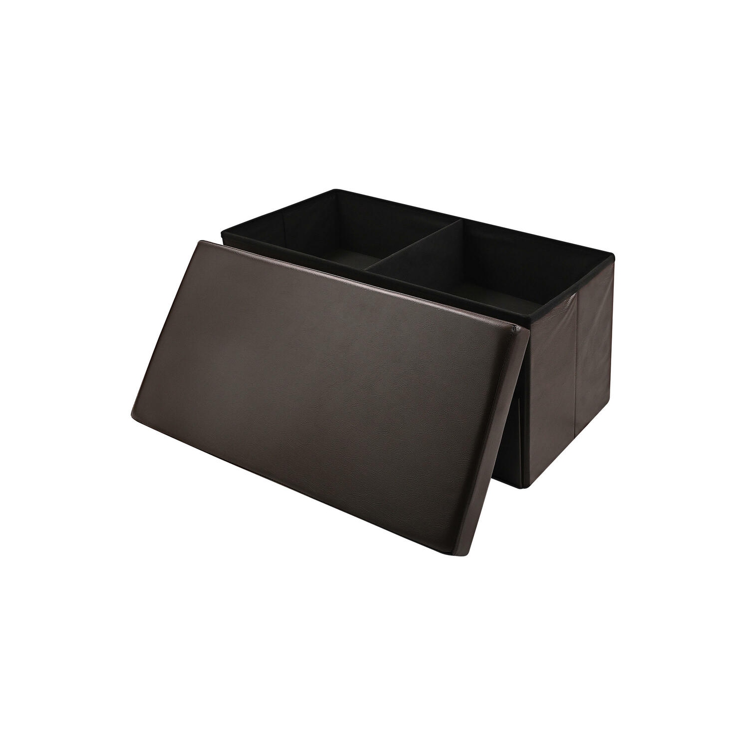 31 Inches Folding Storage Ottoman with Two Drawer, Storage Chest Foot Rest Stool with Faux Leather Storage Bench Seat Footrest Rest Stool- Brown