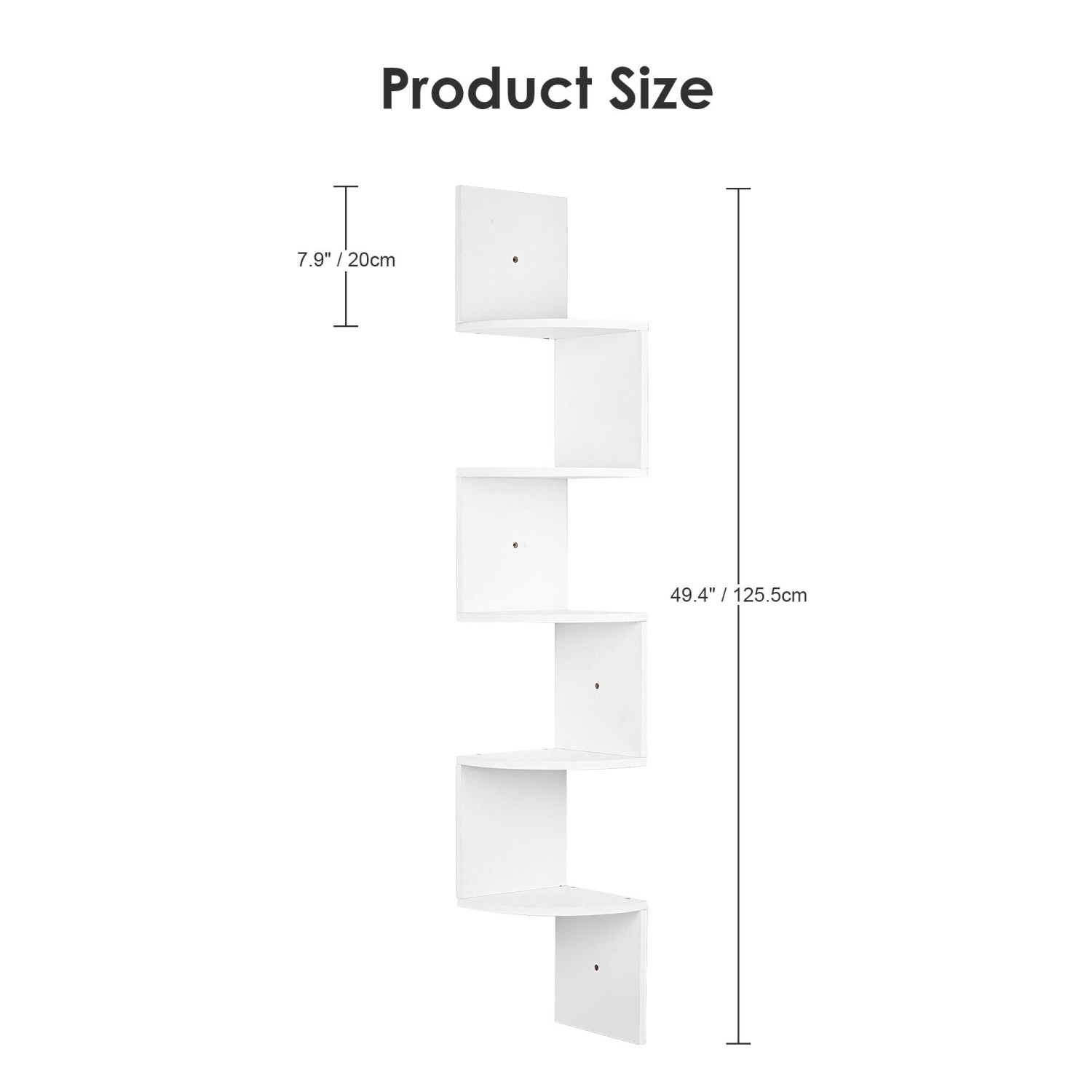 Wall Mount Corner Shelves, 5-Tier Wooden Floating Wall Shelf Organizer Storage for Bedroom, Living Room, Office