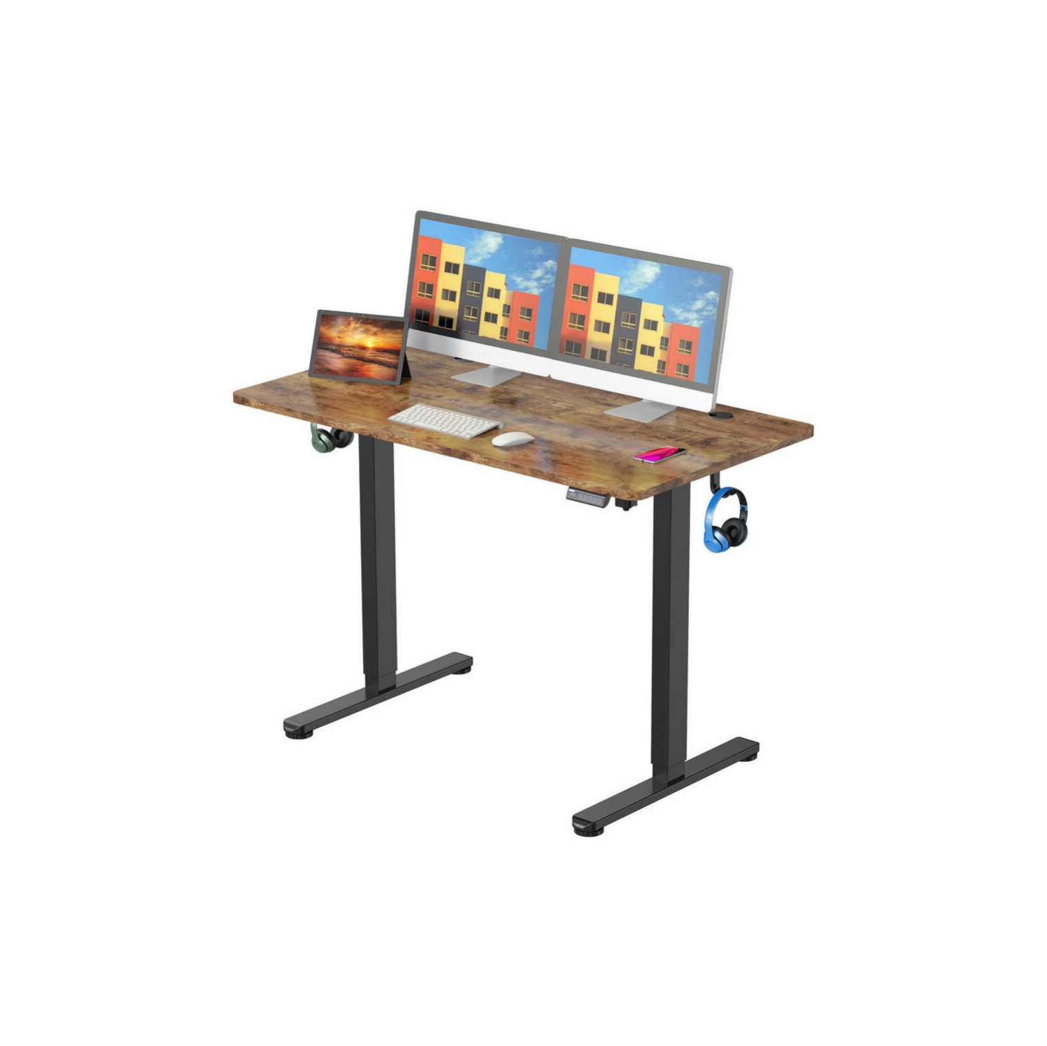 All-in-One Ergonomic Sit Standing Desk with Table Top, 43 x 24 inch Height Adjustable Electric Computer Sit Stand Desk Home Office Table(Whole-Piece