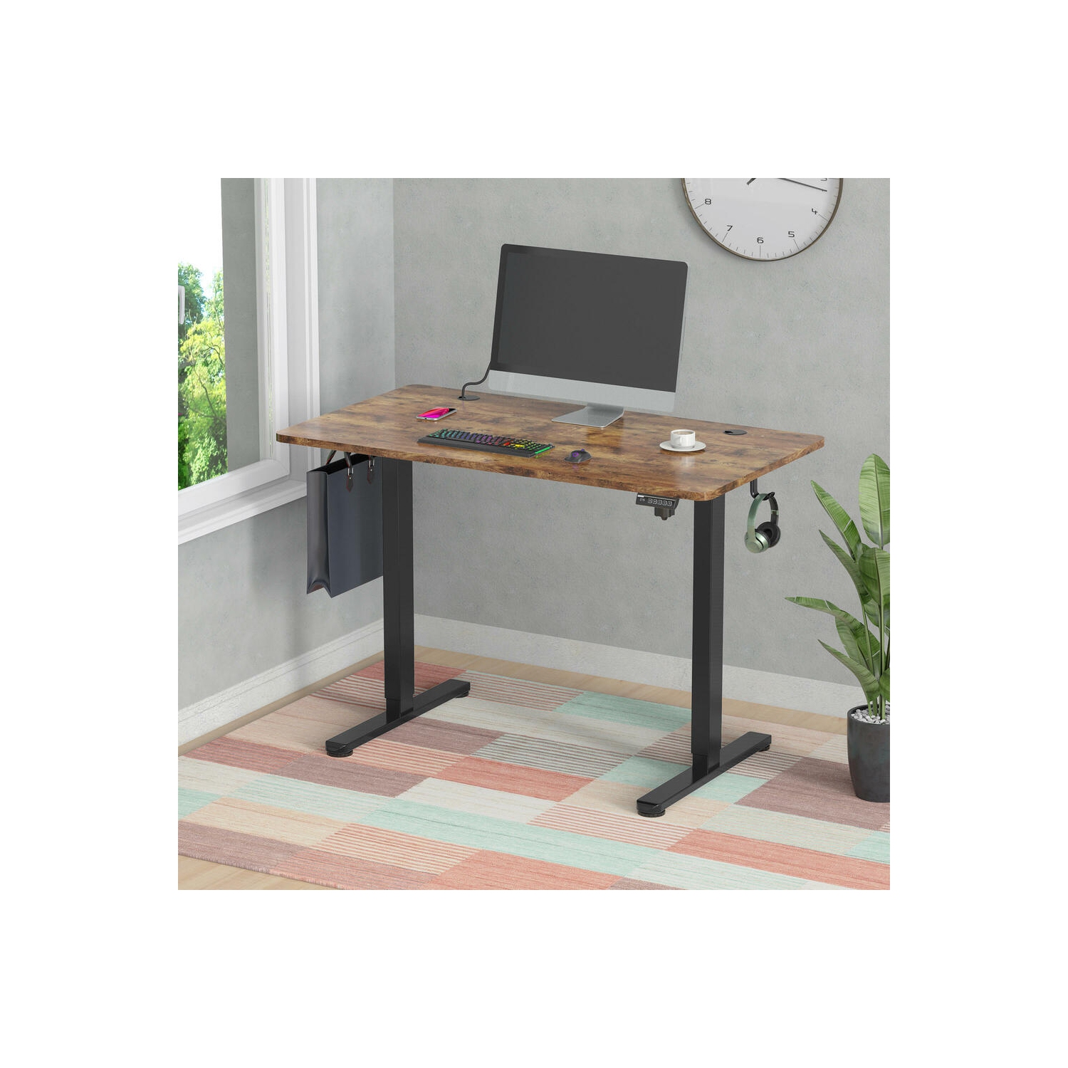 All-in-One Ergonomic Sit Standing Desk with Table Top, 43 x 24 inch Height Adjustable Electric Computer Sit Stand Desk Home Office Table(Whole-Piece