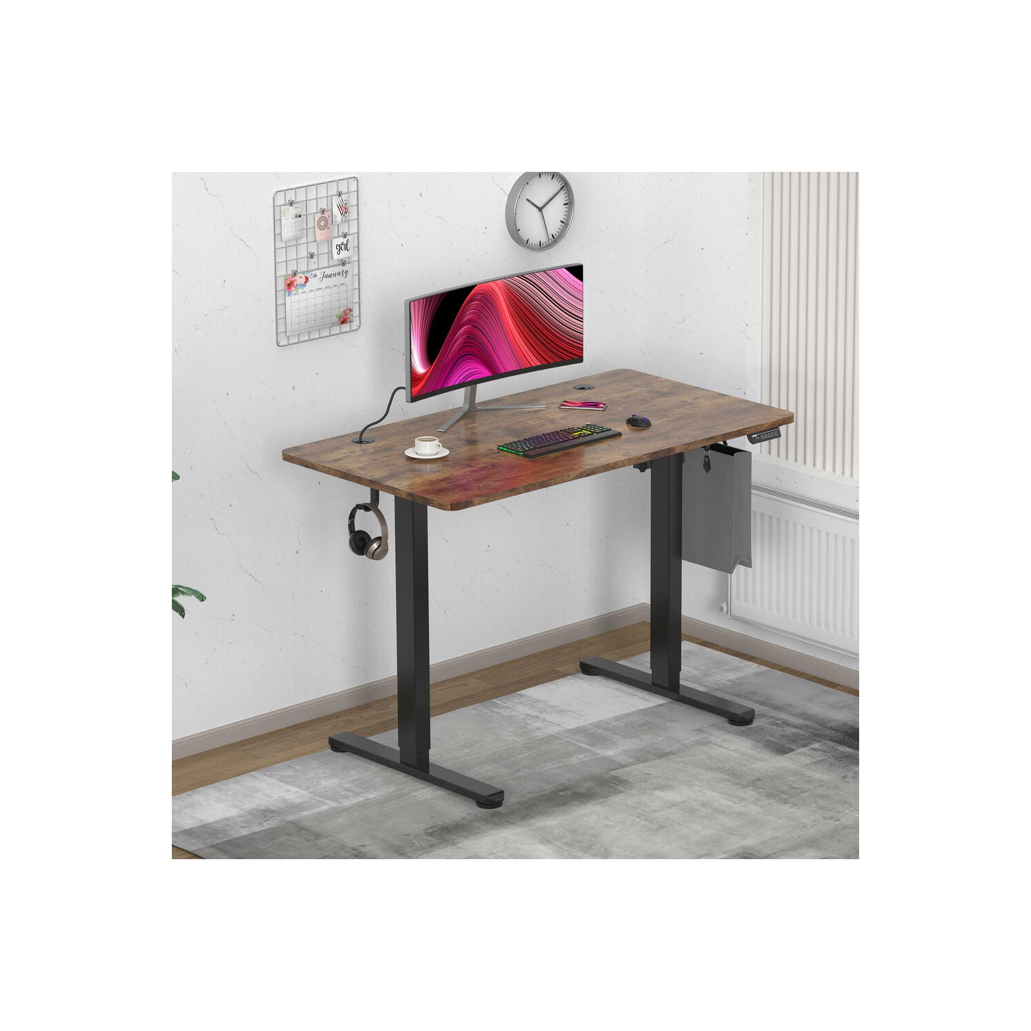 All-in-One Ergonomic Sit Standing Desk with Table Top, 43 x 24 inch Height Adjustable Electric Computer Sit Stand Desk Home Office Table(Whole-Piece