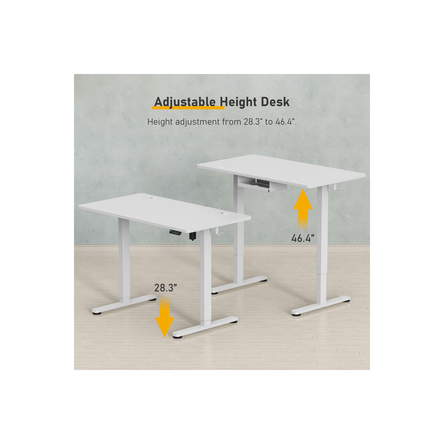 Height Adjustable Sit Stand Desk , 43" X 24" Electric Standing Desk Computer Desk with Hanging Hooks and Cable Management(Whole-Piece Desktop, 154lbs