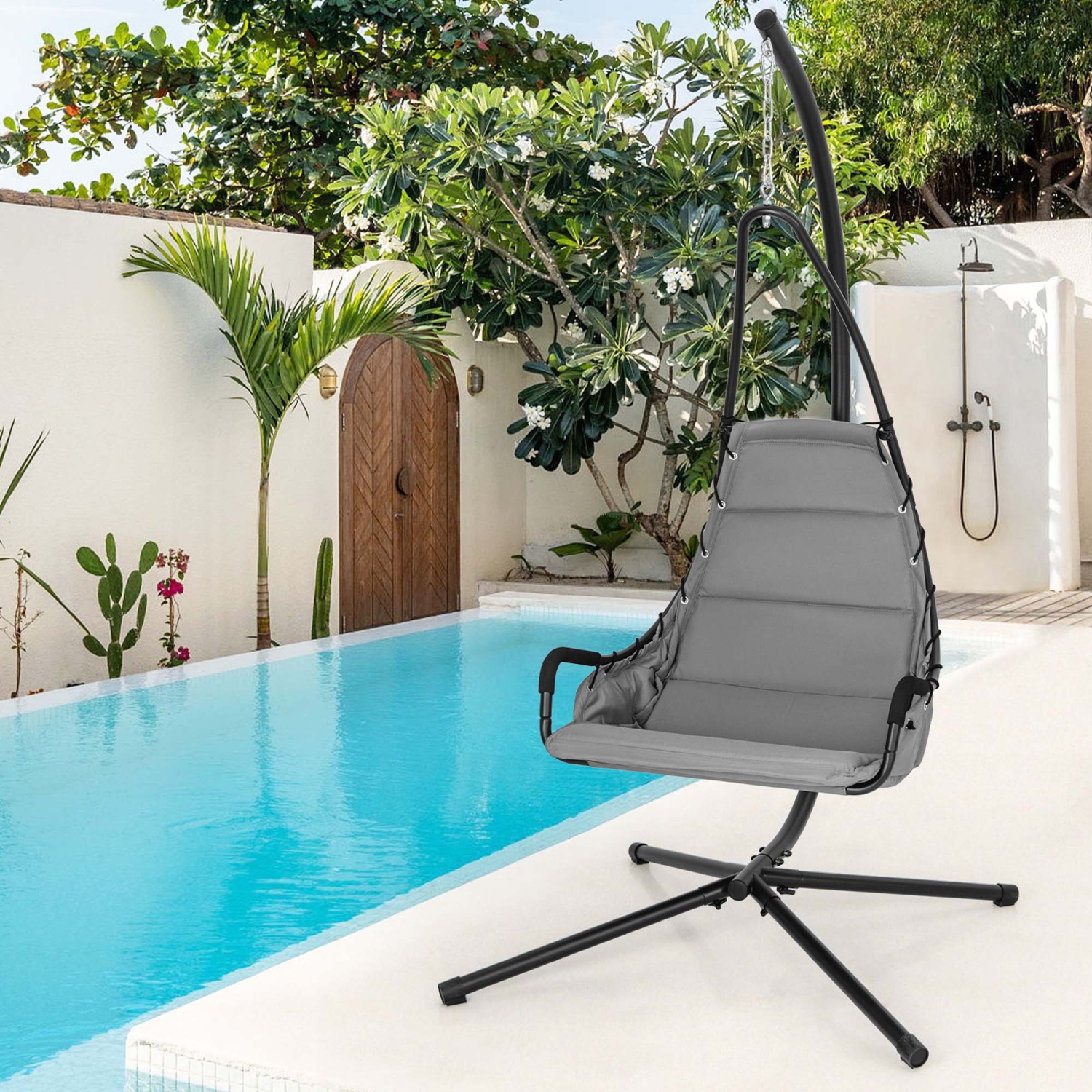 Chaise pivotante avec support extra large et siège coussiné pour l'extérieur de Costway