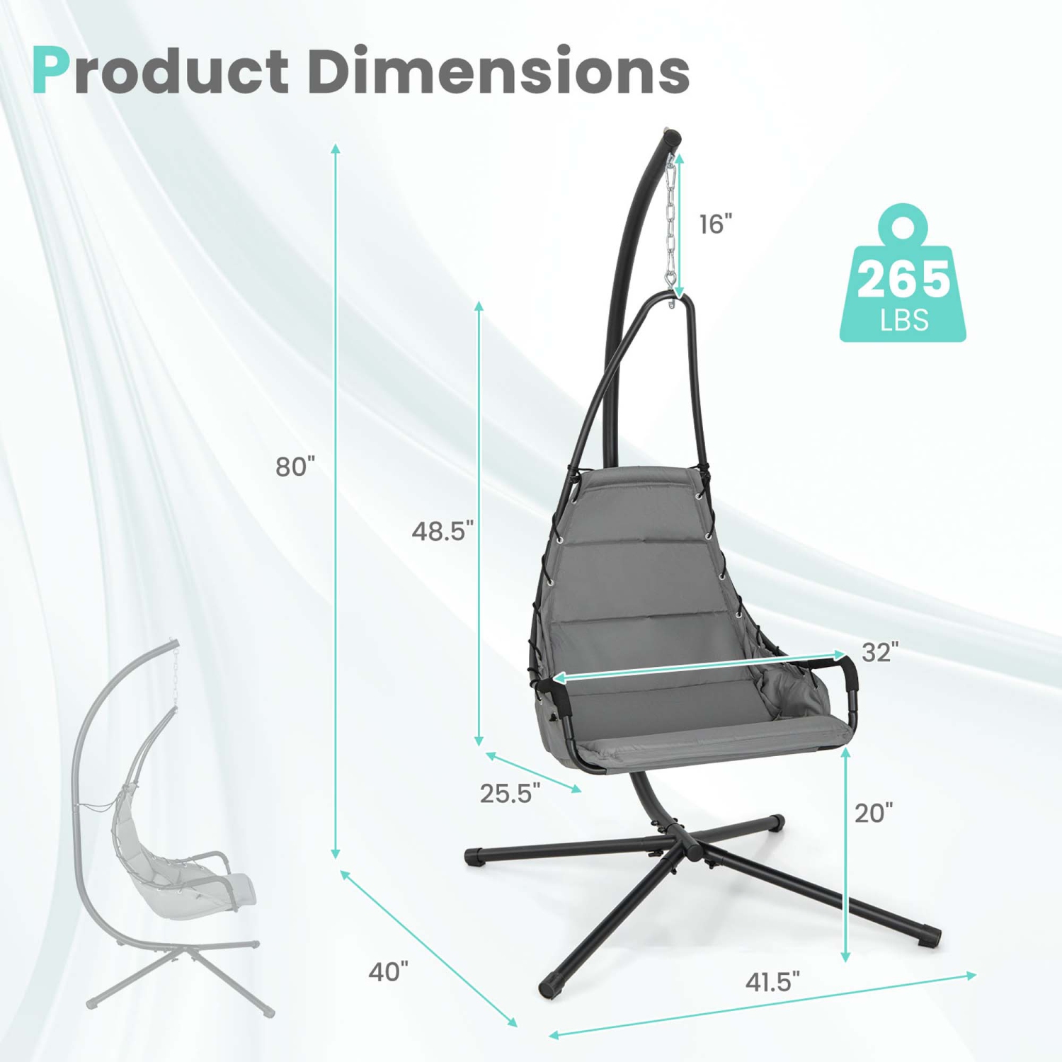 Chaise pivotante avec support extra large et siège coussiné pour l'extérieur de Costway