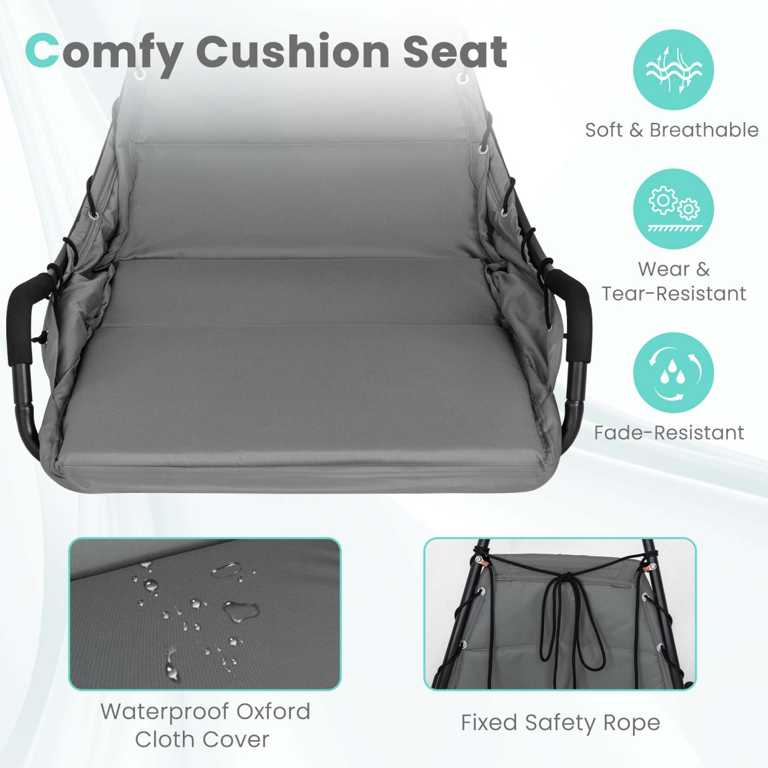 Chaise pivotante avec support extra large et siège coussiné pour l'extérieur de Costway