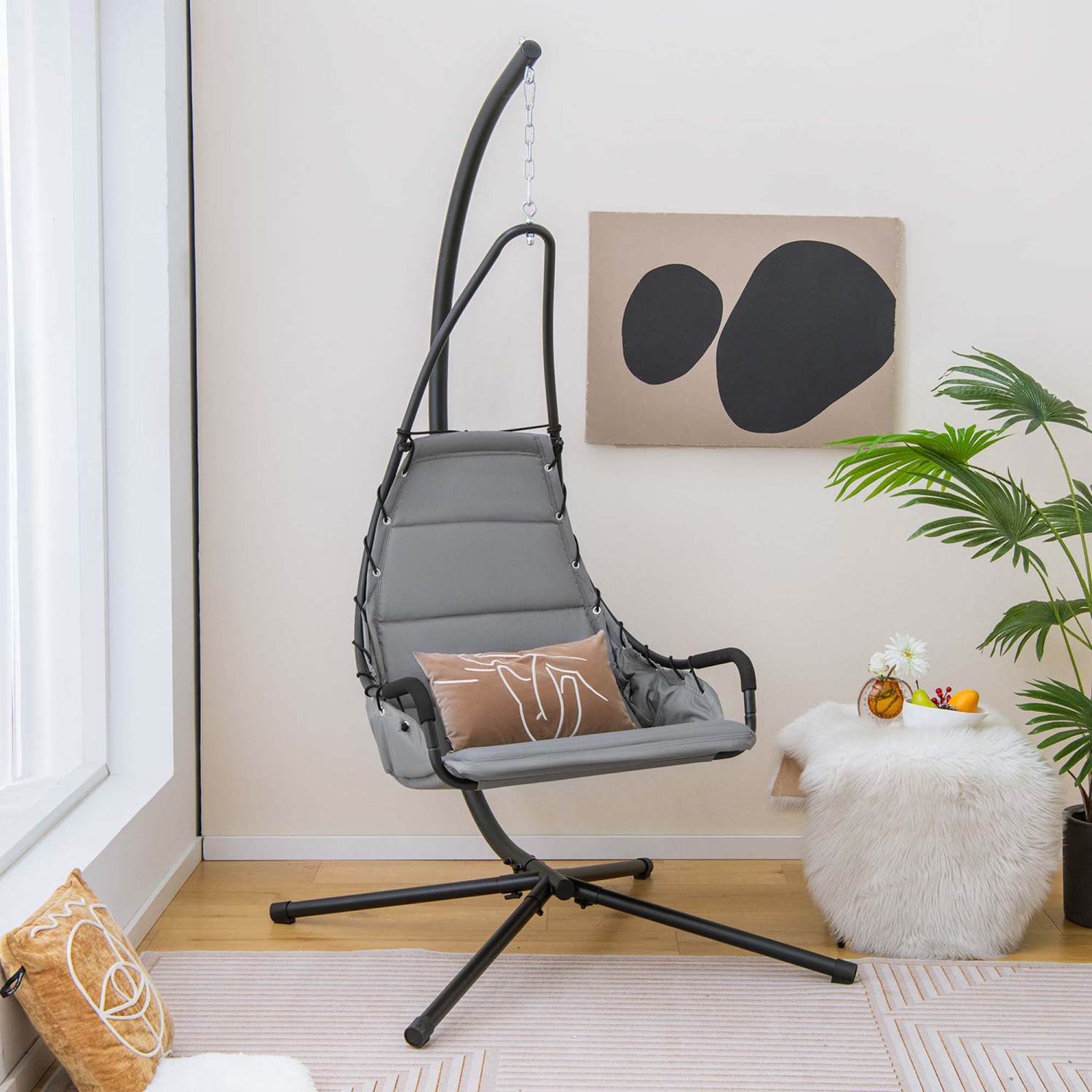 Chaise pivotante avec support extra large et siège coussiné pour l'extérieur de Costway