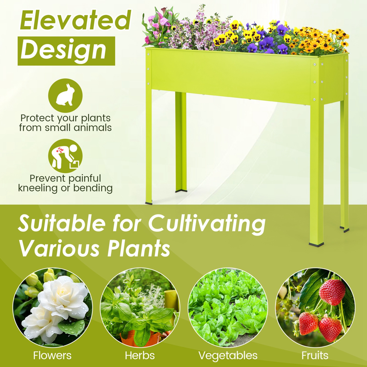 Bac de jardinage surélevé de 40 po avec pattes de Costway, jardinière surélevée en métal, trou de drainage, cour arrière