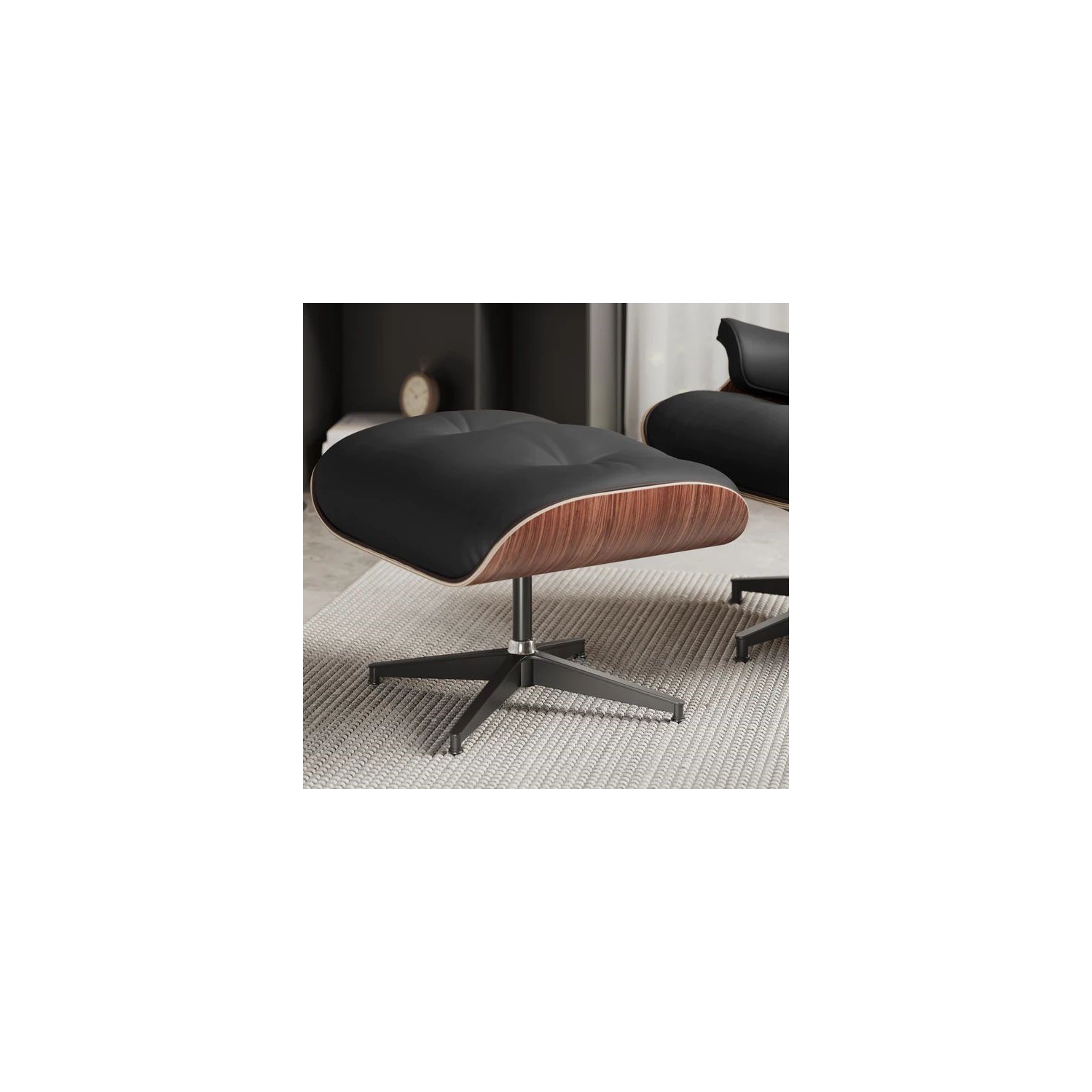 Valencia Armoni Eames Replica Leather Lounge Chair & Ottoman Black