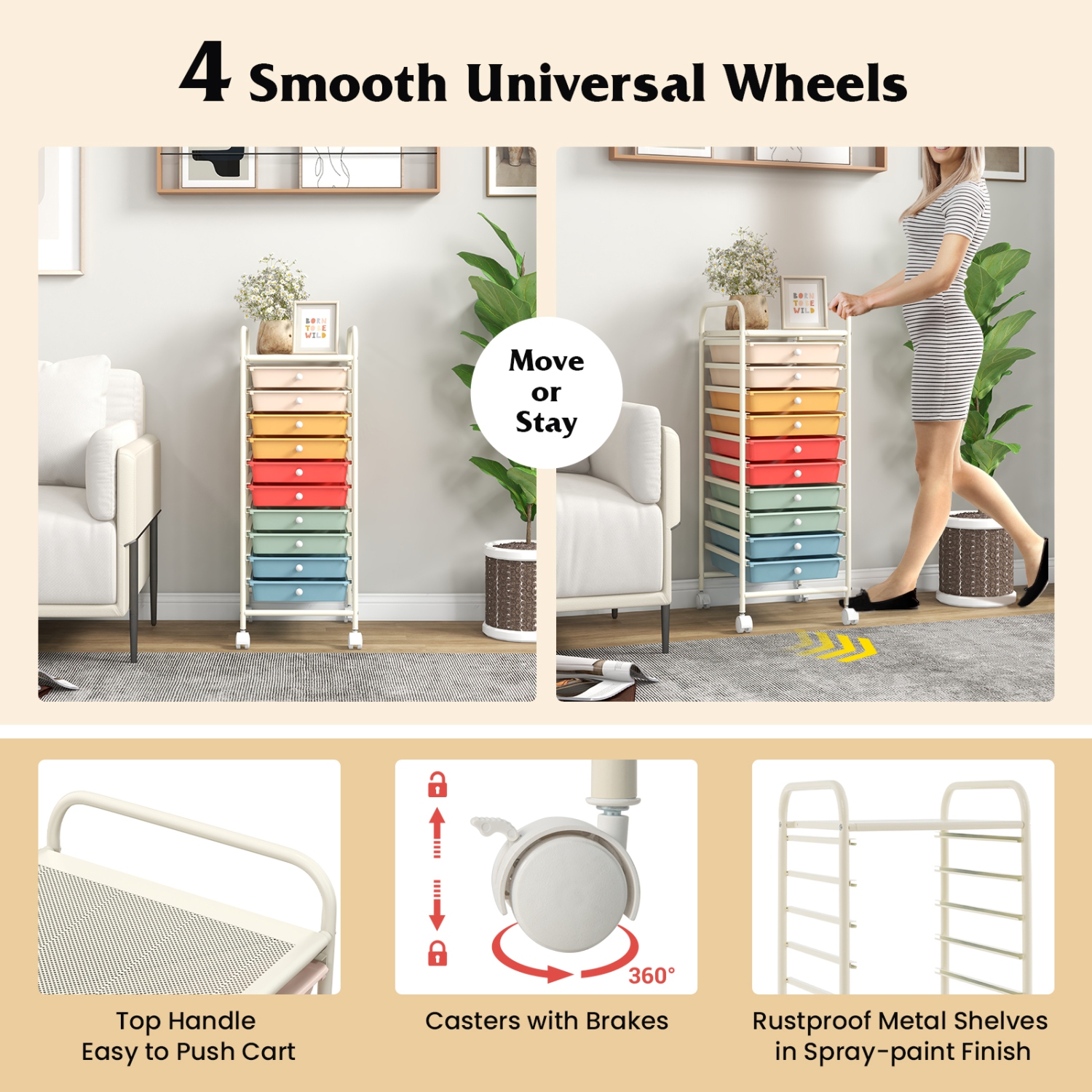 Meuble de rangement roulant à 10 tiroirs de Costway pour collimage Paper Office School Organizer