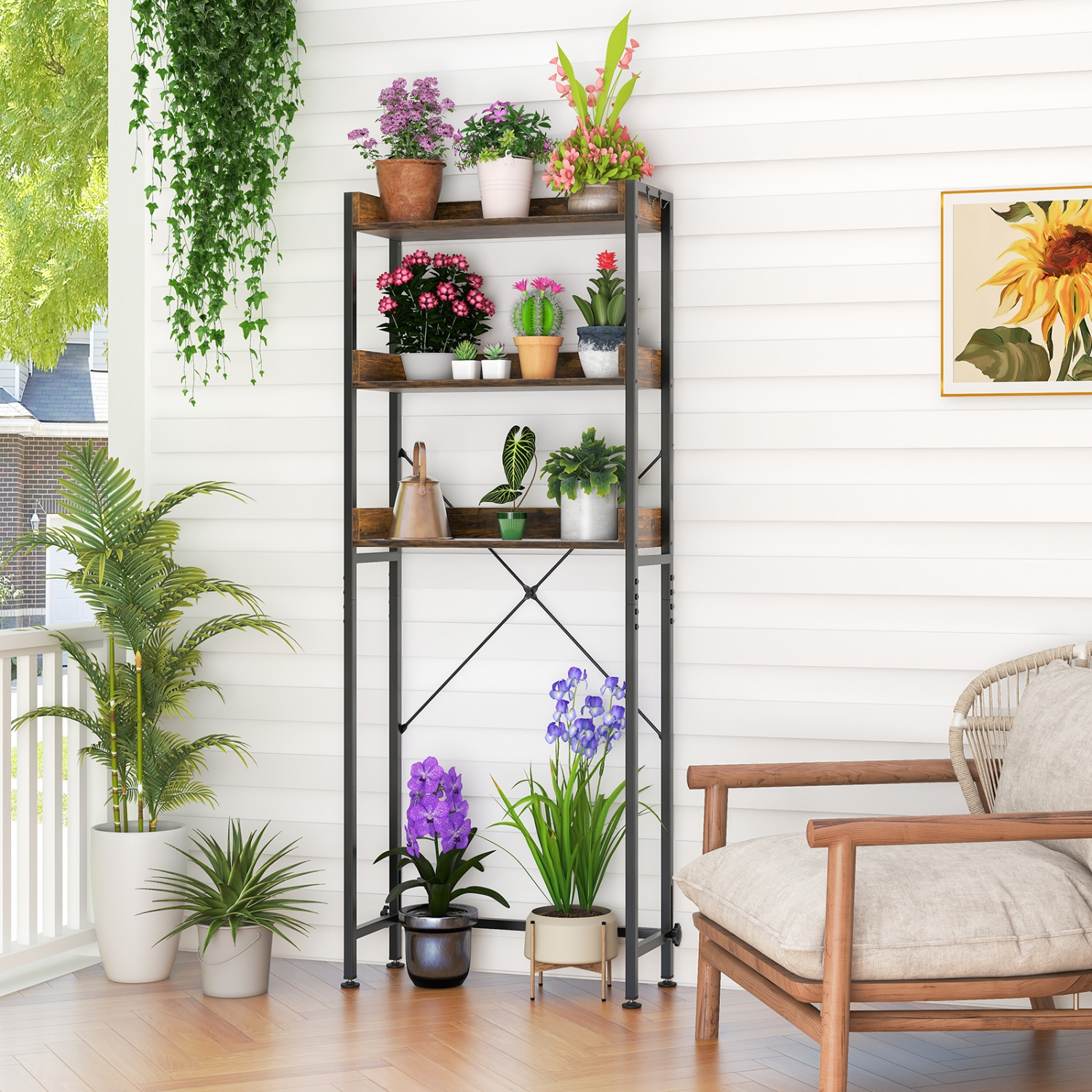 Costway 3-Tier Over-The-Toilet Bathroom Shelf Metal Frame Space Saver Rack with 4 Hooks