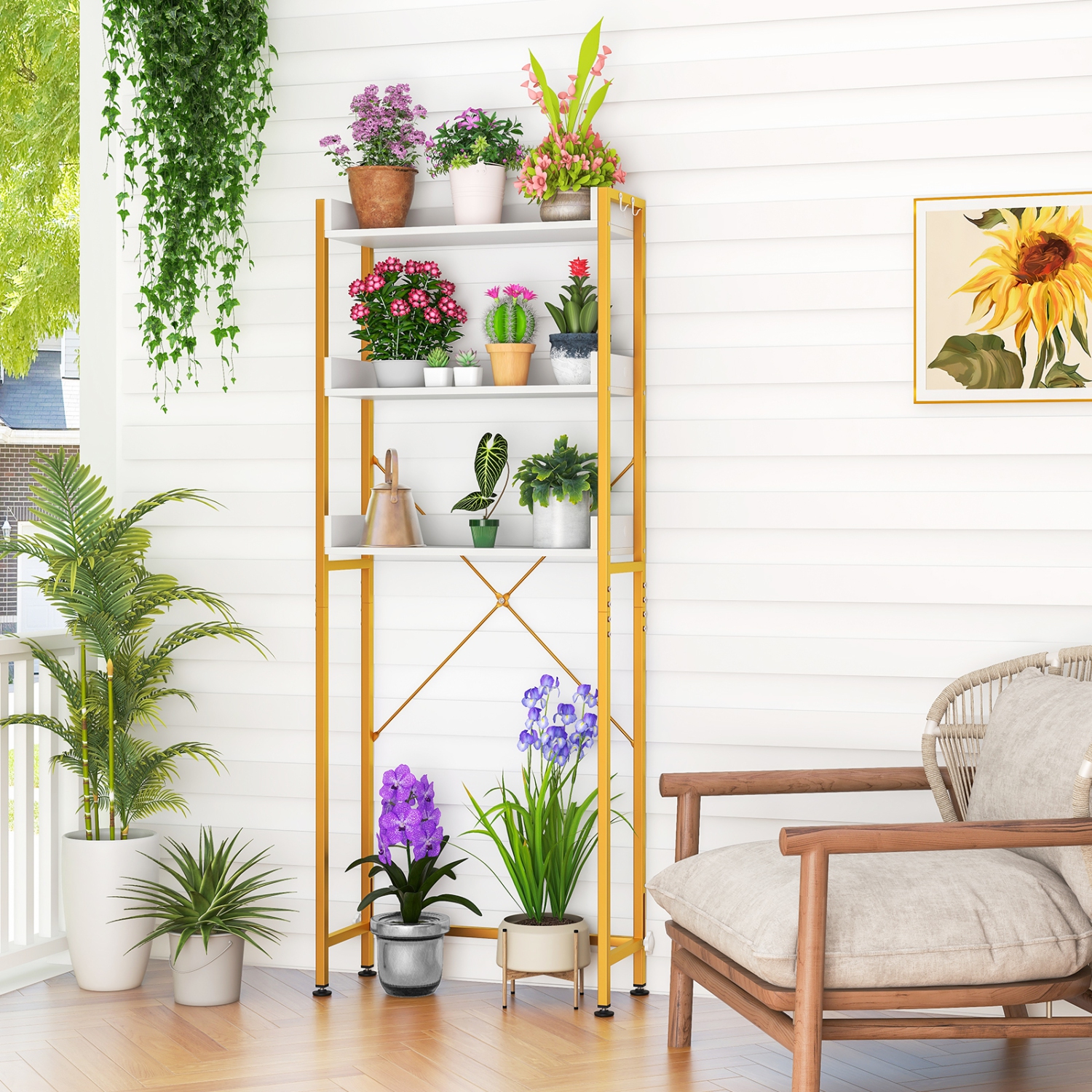 Costway 3-Tier Over-The-Toilet Bathroom Shelf Metal Frame Space Saver Rack with 4 Hooks