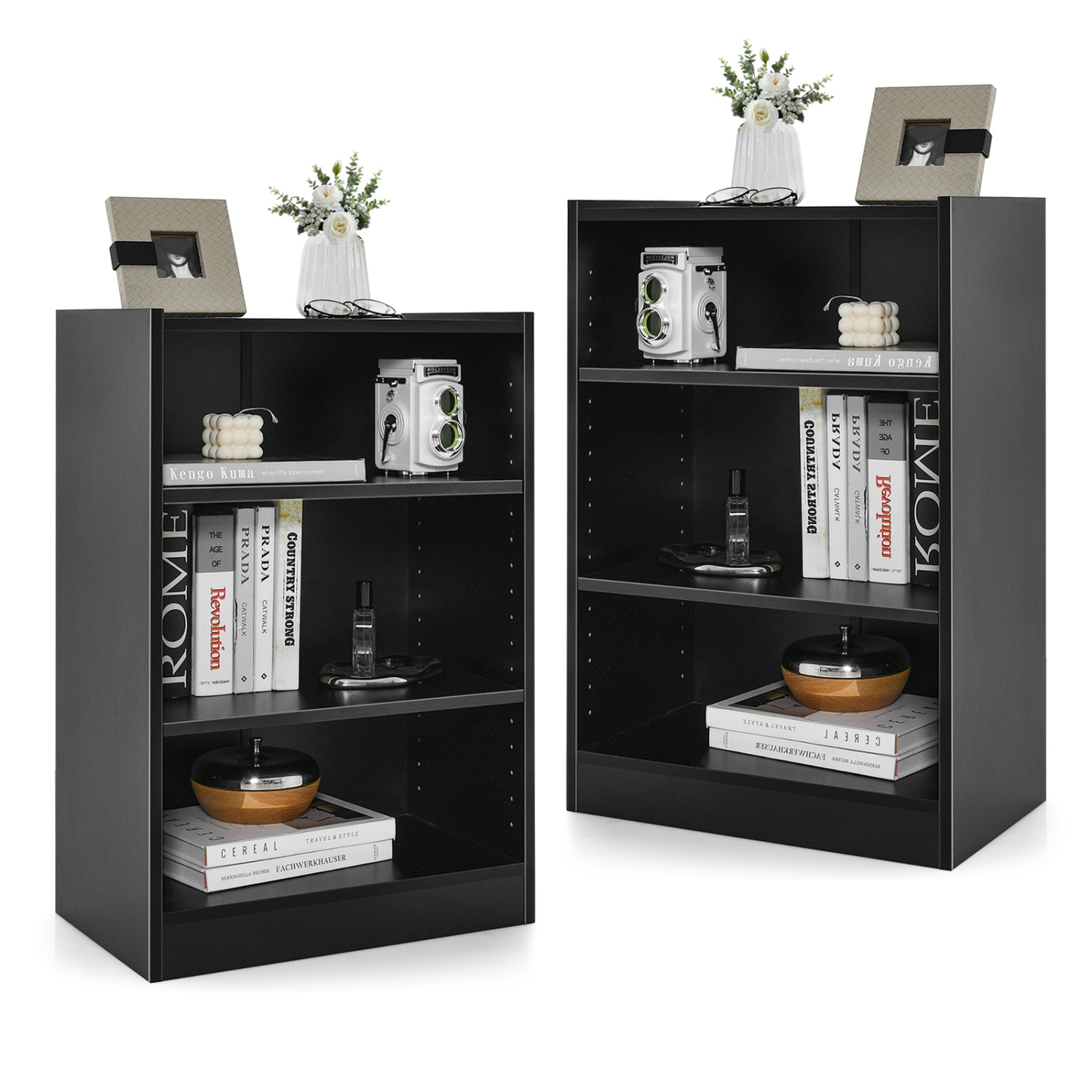 Costway 2 PCS 3-Tier Bookcase Open Multipurpose Display Rack Cabinet with Adjustable Shelves