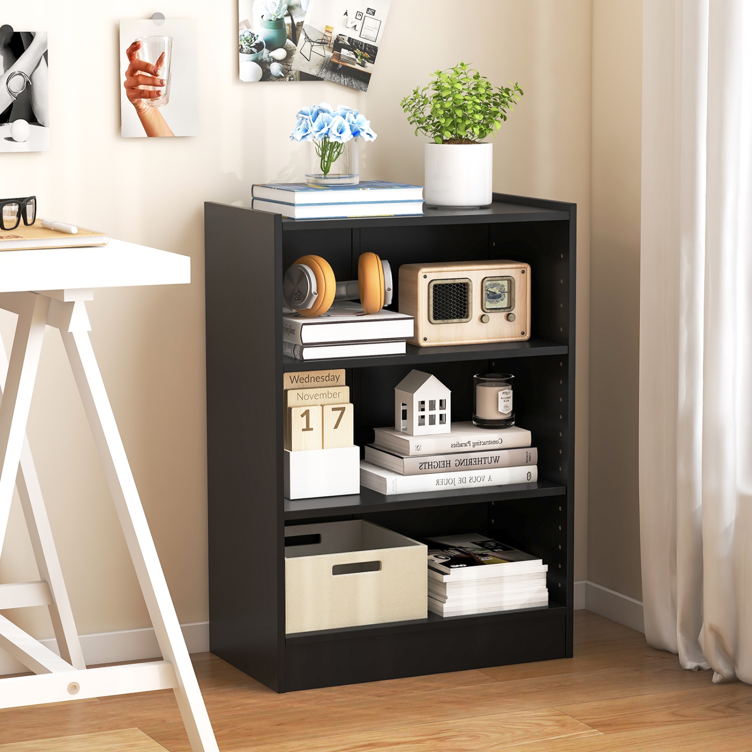 Costway 2 PCS 3-Tier Bookcase Open Multipurpose Display Rack Cabinet with Adjustable Shelves