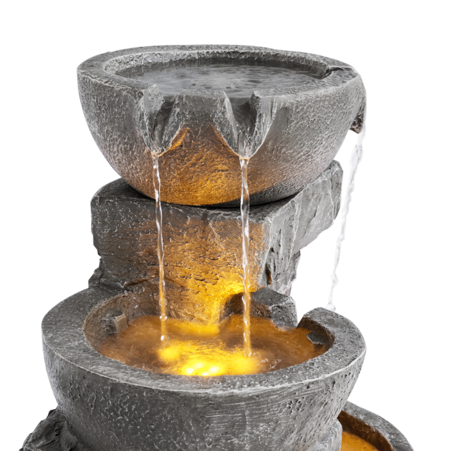 Teamson Home LED Water Fountain Stacked Stone Tiered Bowl Outdoor Grey