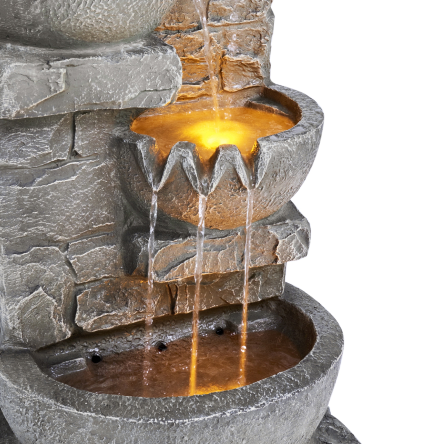 Teamson Home LED Water Fountain Stacked Stone Tiered Bowl Outdoor Grey