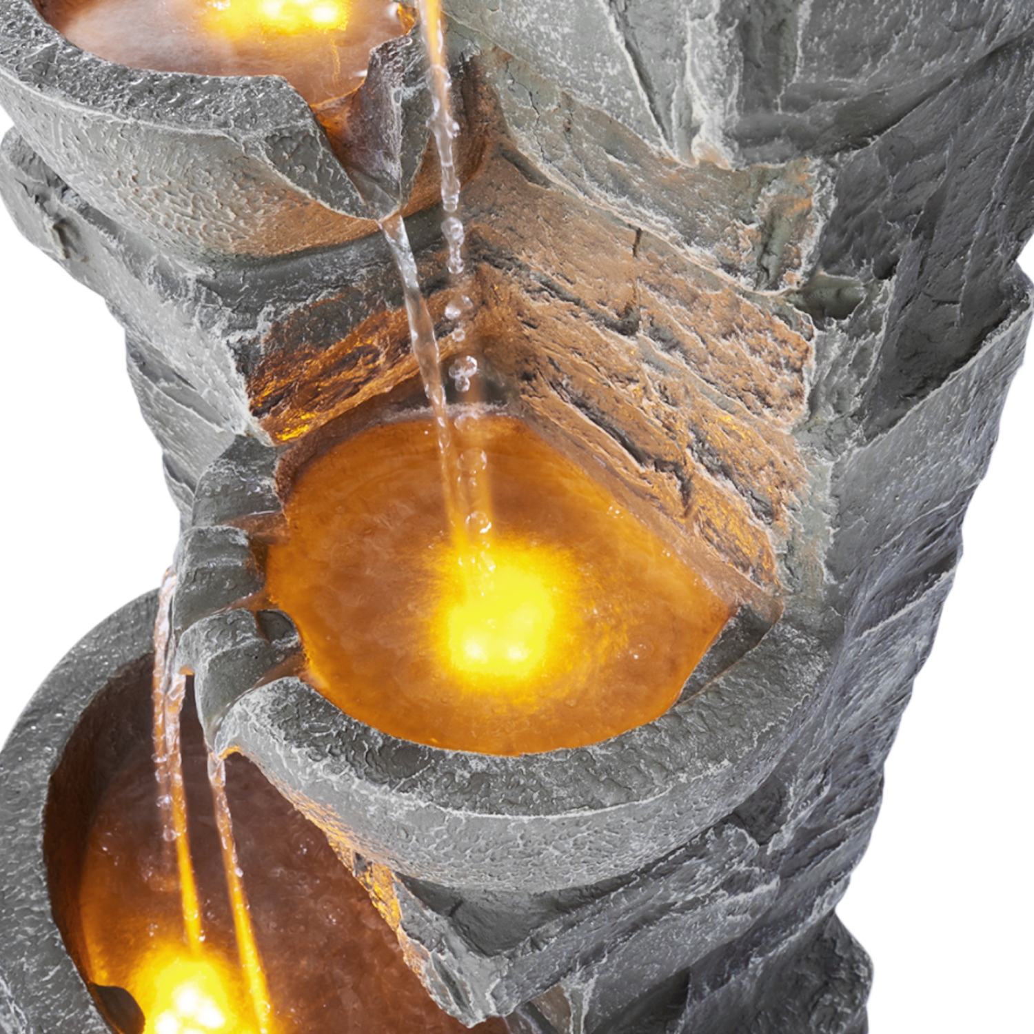 Teamson Home LED Water Fountain Stacked Stone Tiered Bowl Outdoor Grey