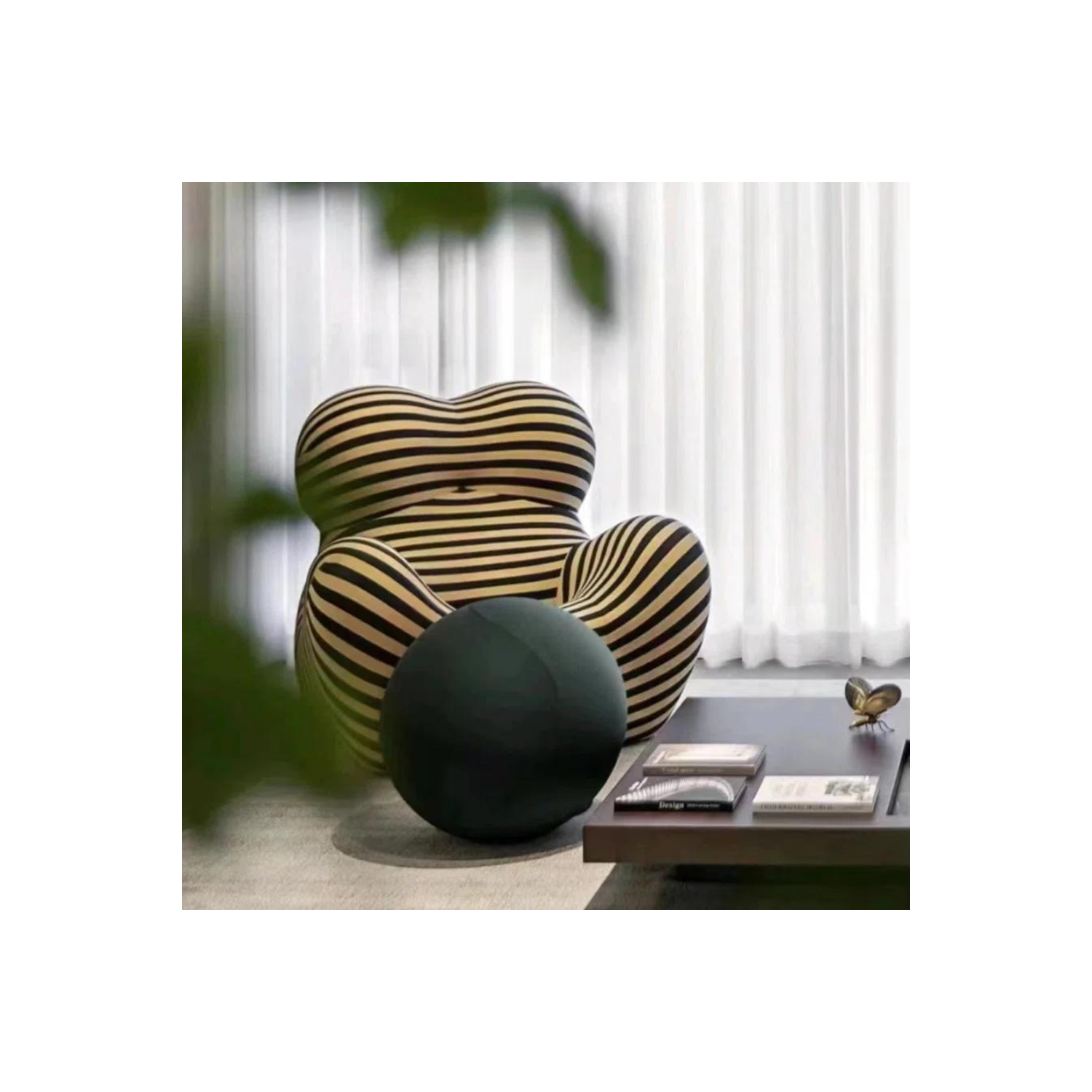 Fauteuil d'appoint recouvert LivinVeluris avec pouf attaché au cordon - Multicolore