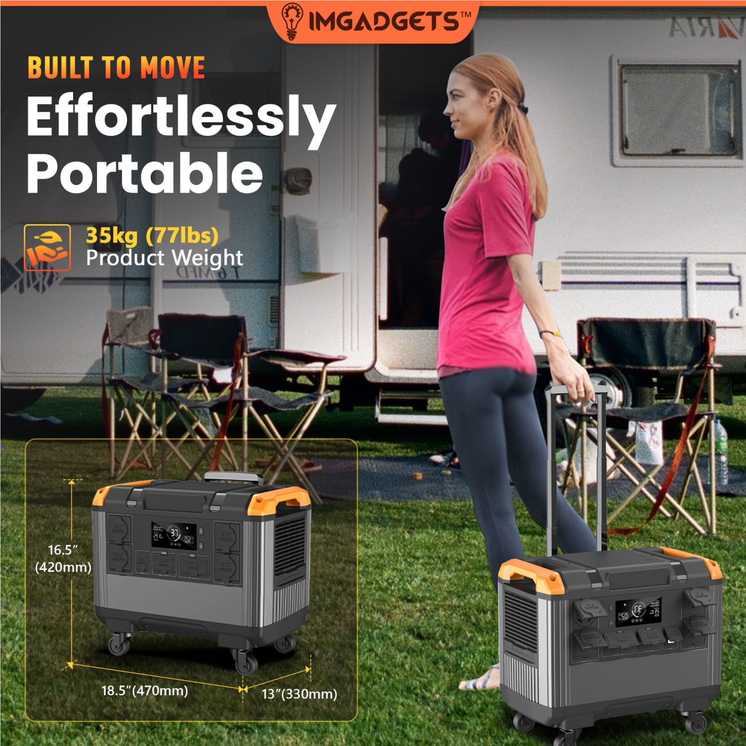 IMGadgets 2688Wh Portable Power Station with LiFePO4 Battery, 3000W AC output, 3 xDC outputs, 4 x USB outputs, 2 x Type-C outputs