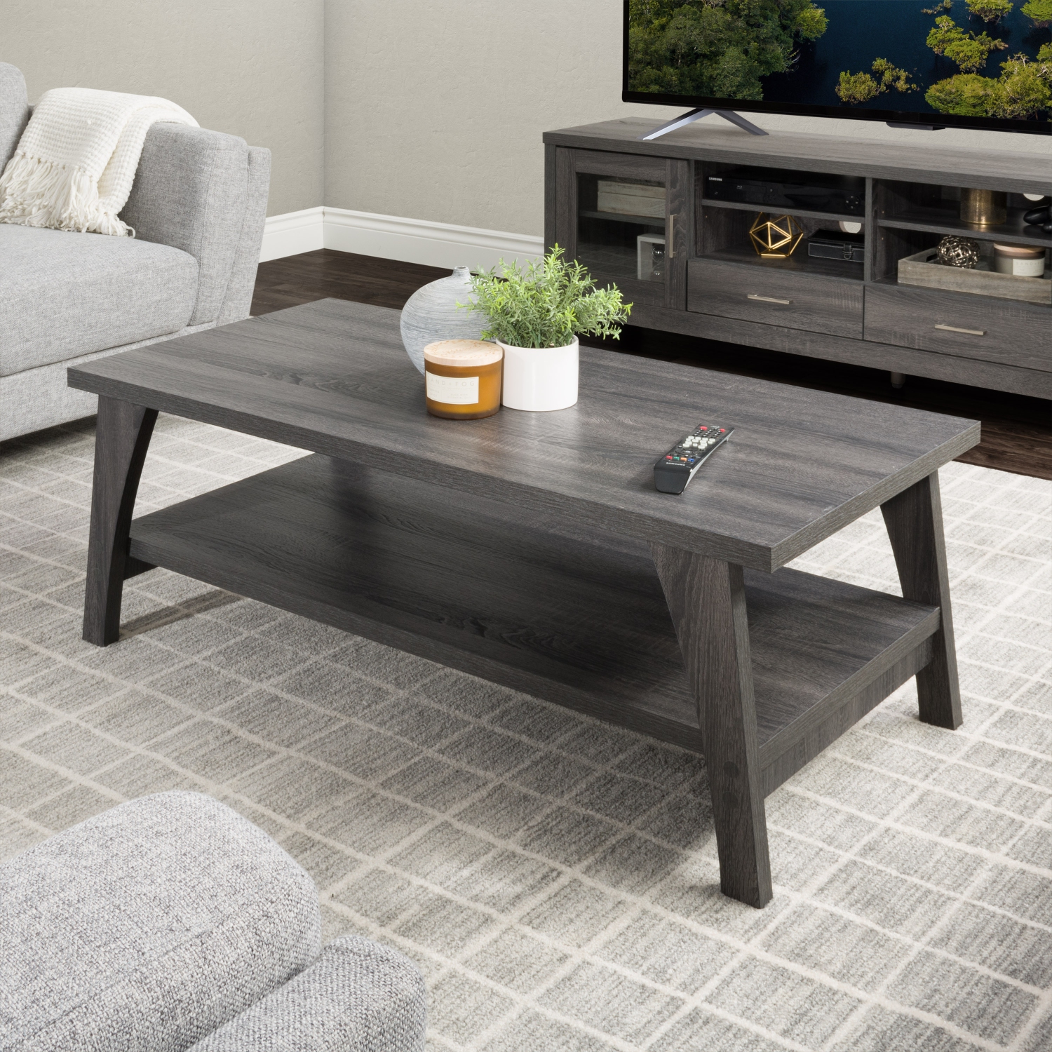CorLiving LHW-720-C Hollywood DarkGrey Coffee Table with Shelf