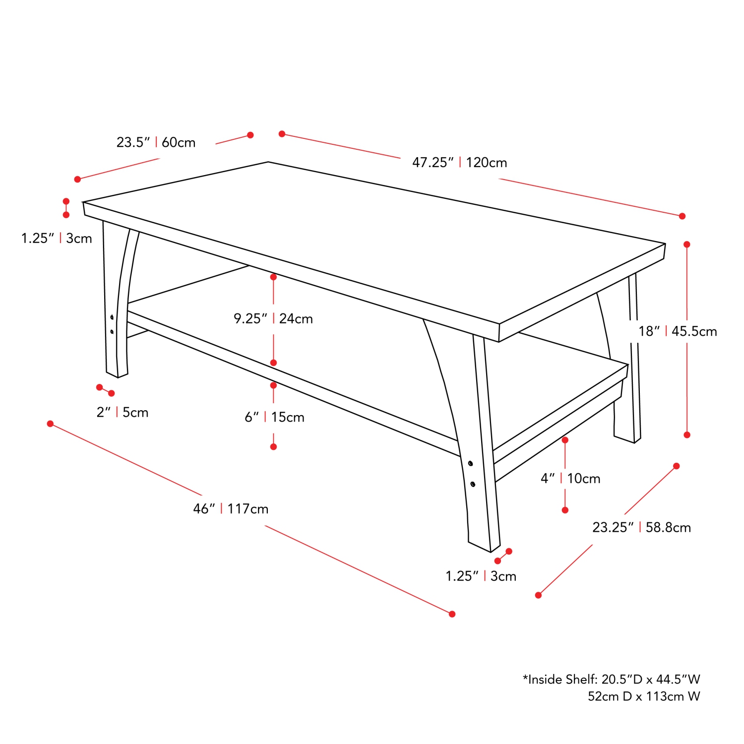 CorLiving LHW-720-C Hollywood DarkGrey Coffee Table with Shelf