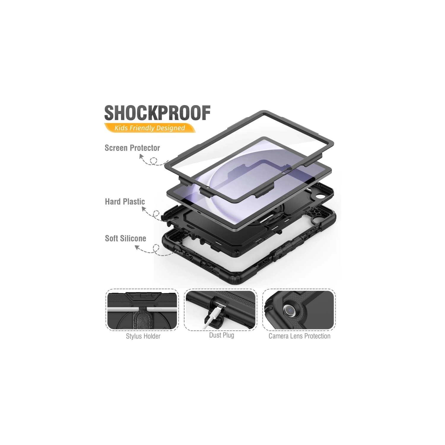 Étui antichoc Galaxy Tab A9 plus/A9+ de Samsung avec protecteur d'écran - Étui 11&nbsp;po pour tablette, noir