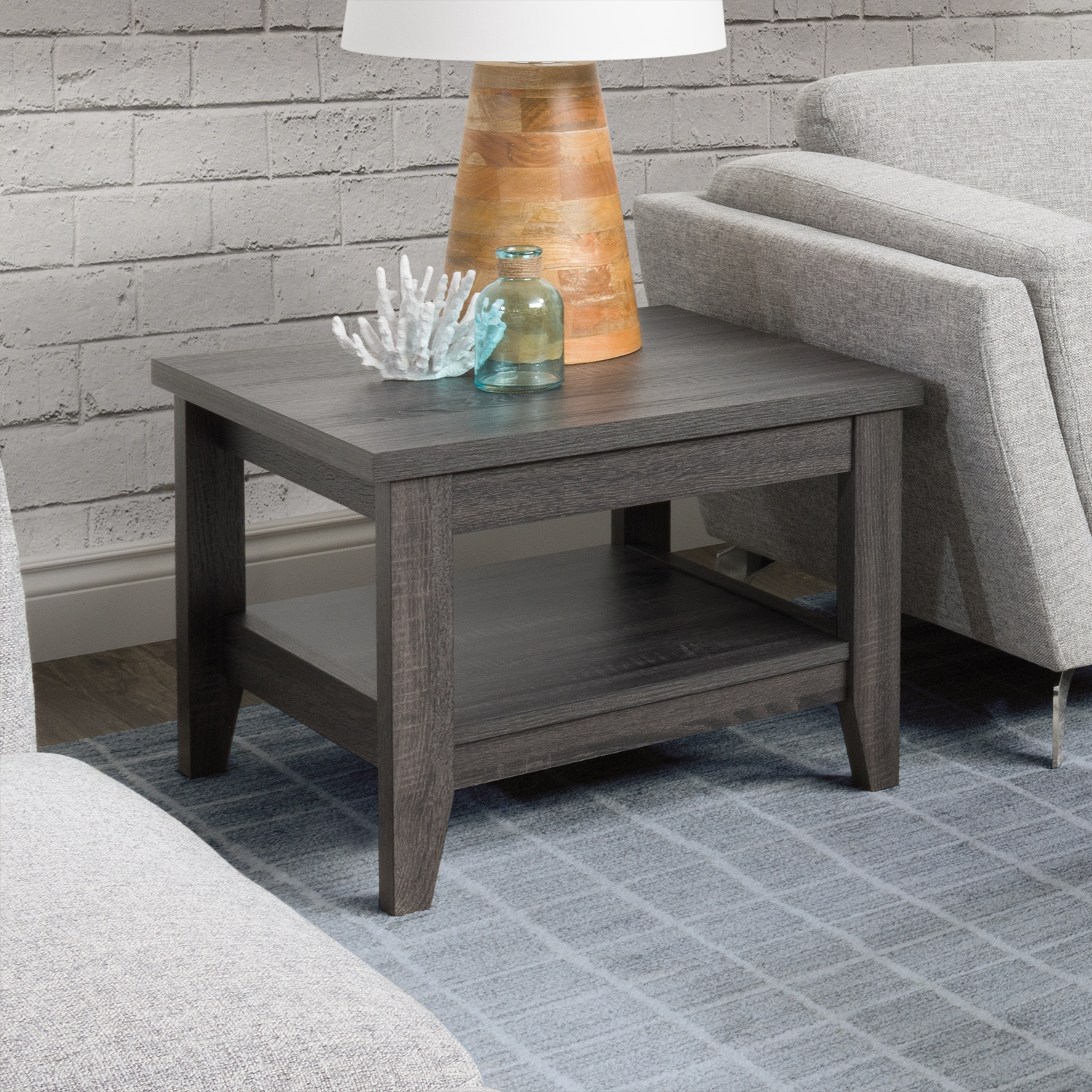 CorLiving LHW-710-E Hollywood Dark Grey SideTable with Shelf