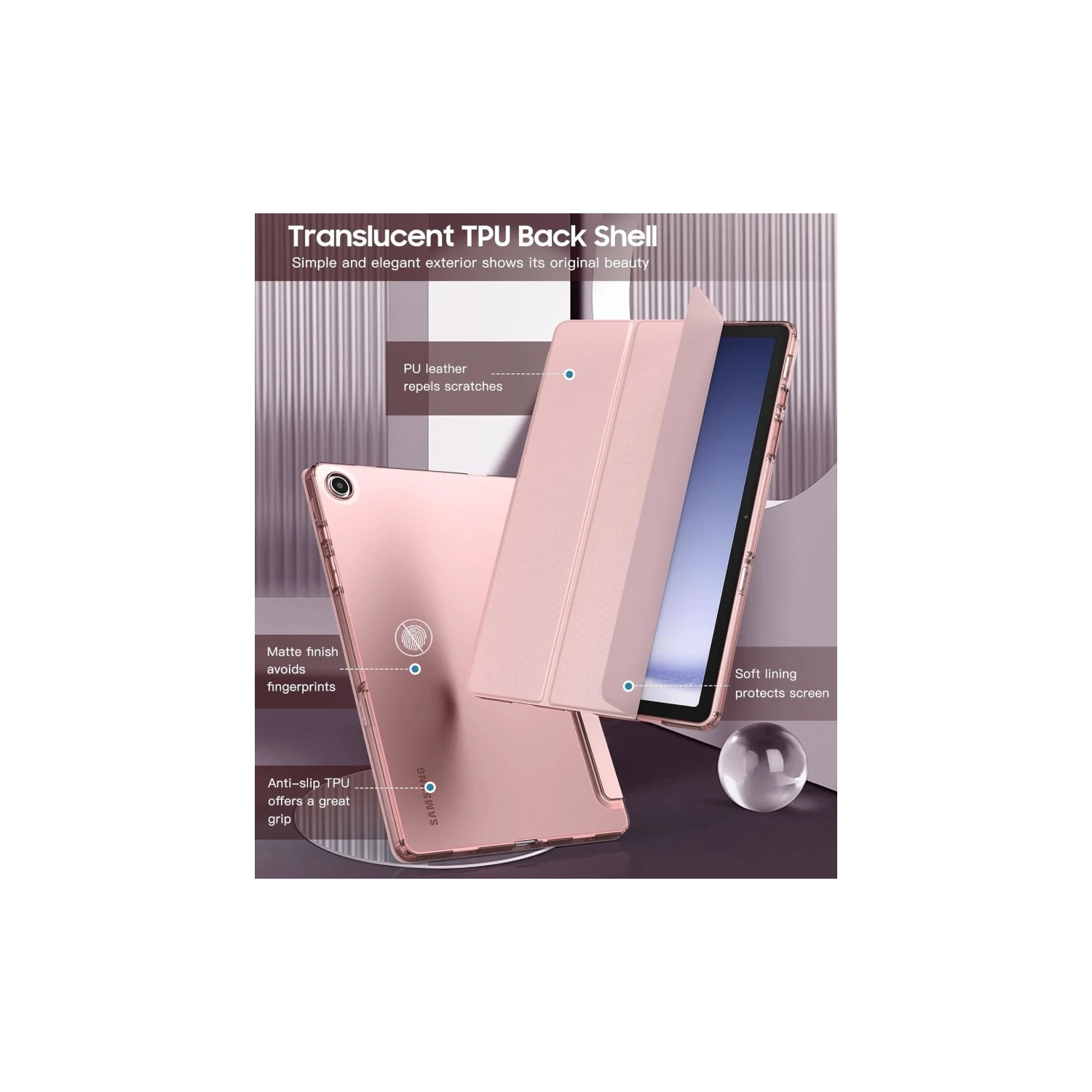 Samsung – Étui 2023 pour Galaxy Tab A9 plus/A9+ de 11 po – Étui mince souple en TPU translucide givré, rose doré