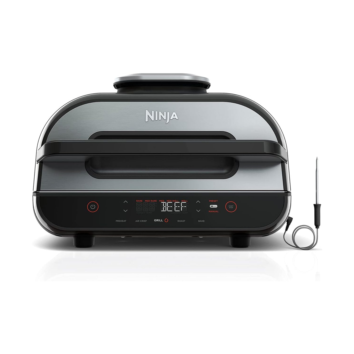Open Box - Ninja Foodi Smart XL 4-in-1 Indoor Grill with 4-Quart Air Fryer Roast Bake Dehydrate Broil and Leave-in Thermometer