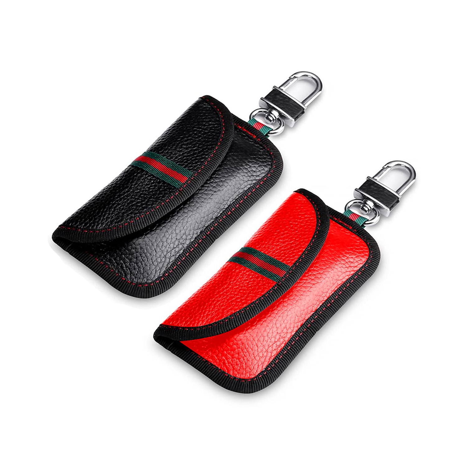 2 Pack Faraday Bag for Car Key Fob, Genuine Leather Car Key RFID Signal Blocking Pouch Keyless Signal Block Key Case for Car Security, Anti-Theft