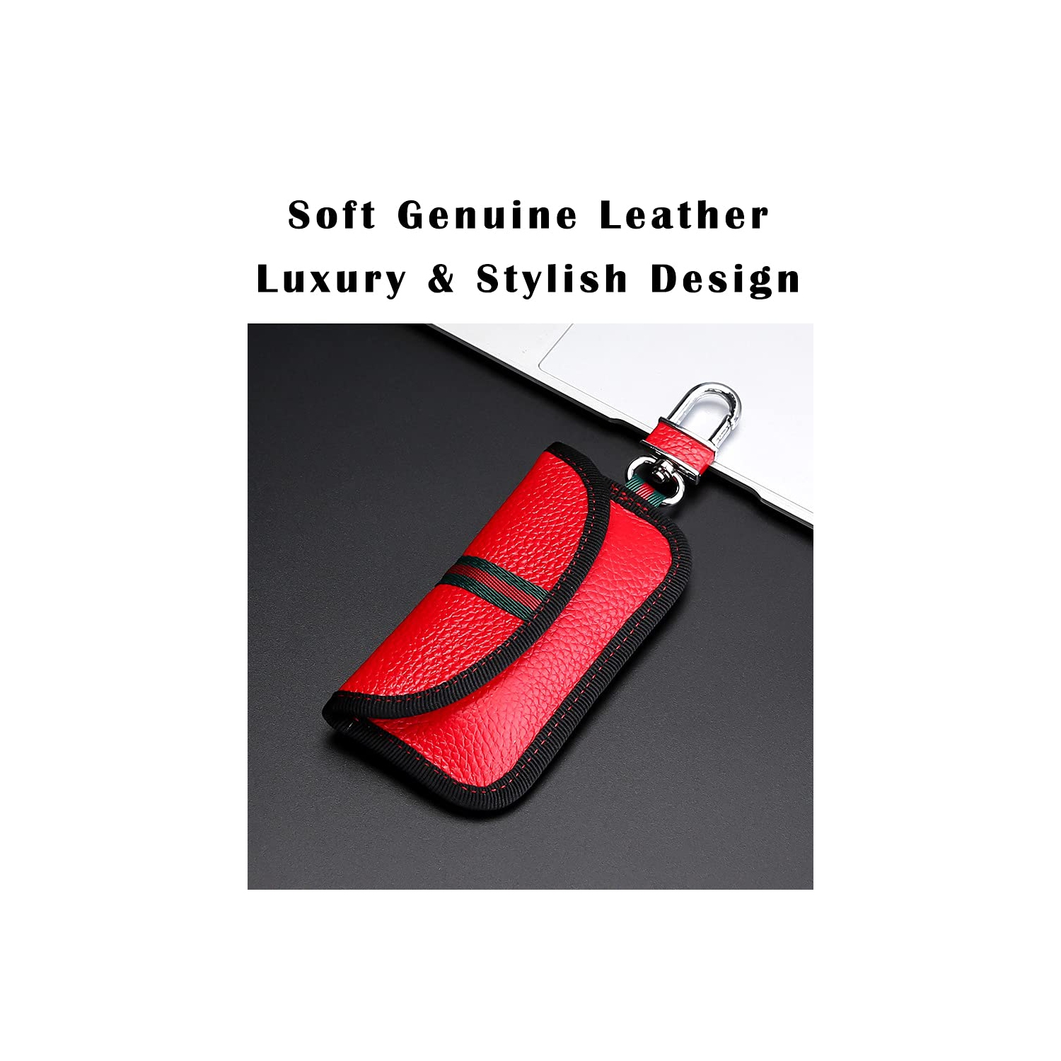 2 Pack Faraday Bag for Car Key Fob, Genuine Leather Car Key RFID Signal Blocking Pouch Keyless Signal Block Key Case for Car Security, Anti-Theft