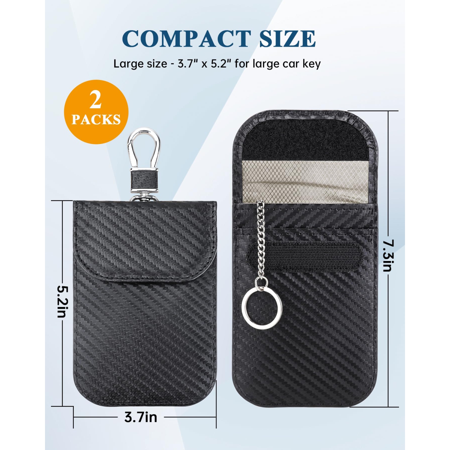Paquet de 2 sacs Faraday, étui anti-Hacking, pochette anti-vol anti-RFID anti-signal pour clé de voiture, fibre de carbone, noir
